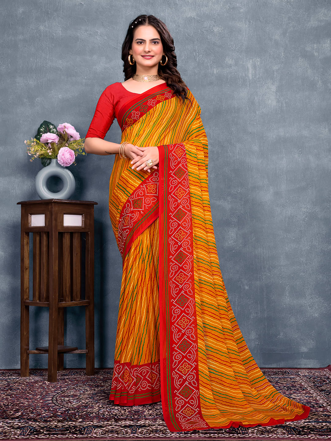 Kanooda Prints Georgette Printed Saree With Unstitched Blouse Piece ( Red ) Kanooda Prints Georgette Printed Saree With Unstitched Blouse Piece ( Red )