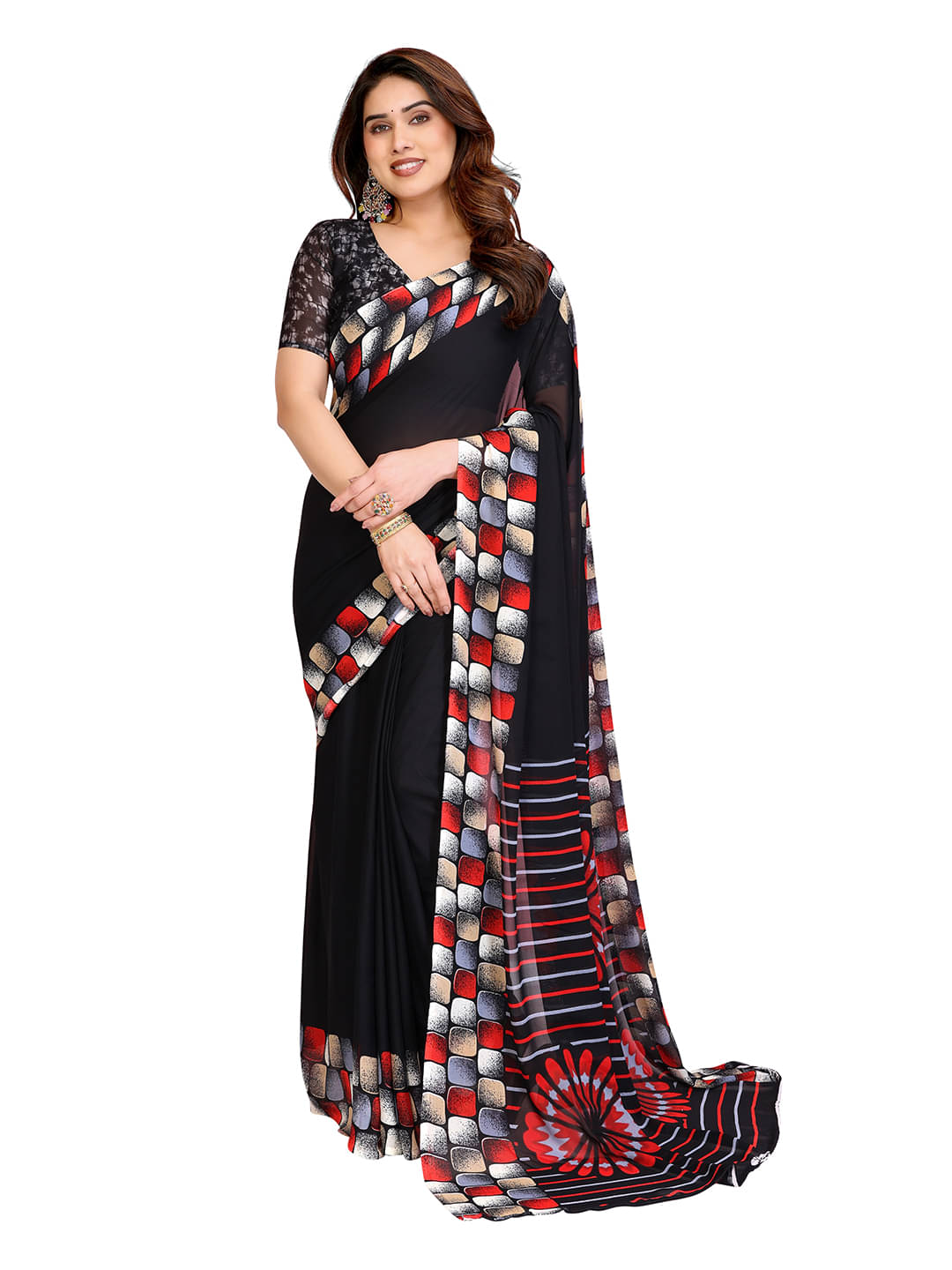 Kashvi Sarees Georgette Printed Ilkal Saree With Unstitched Blouse Piece ( Black ) Kashvi Sarees Georgette Printed Ilkal Saree With Unstitched Blouse Piece ( Black )
