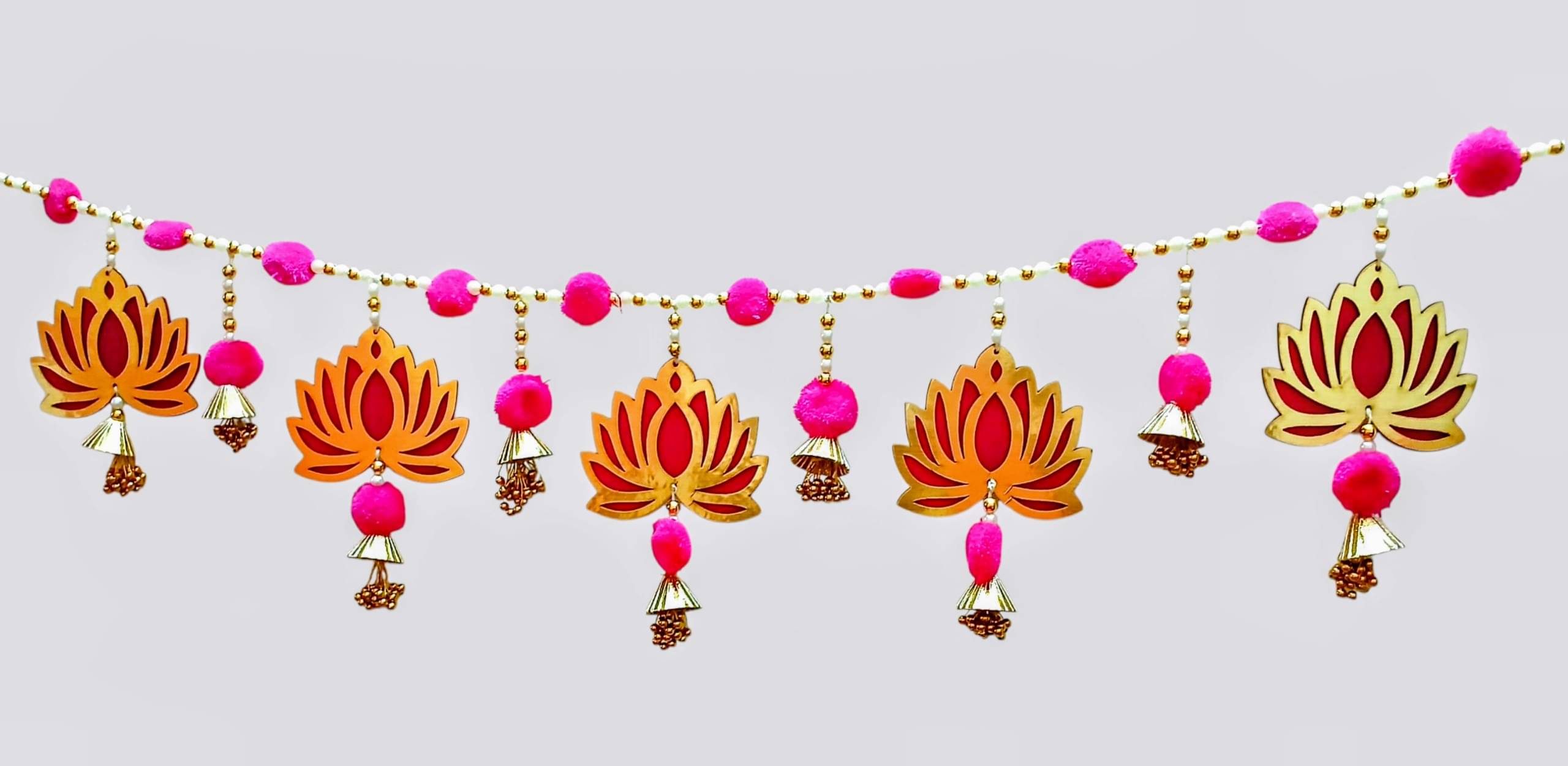 Lotus Toran Door Hanging with Pom-Poms and Bells for Main Door Entrance Home Decoration Lotus Style Traditional Bandarwal for Door Handmade Bandarwal Door Toran Size(40 Inches) Lotus Toran Door Hanging with Pom-Poms and Bells for Main Door Entrance Home Decoration Lotus Style Traditional Bandarwal for Door Handmade Bandarwal Door Toran Size(40 Inches)