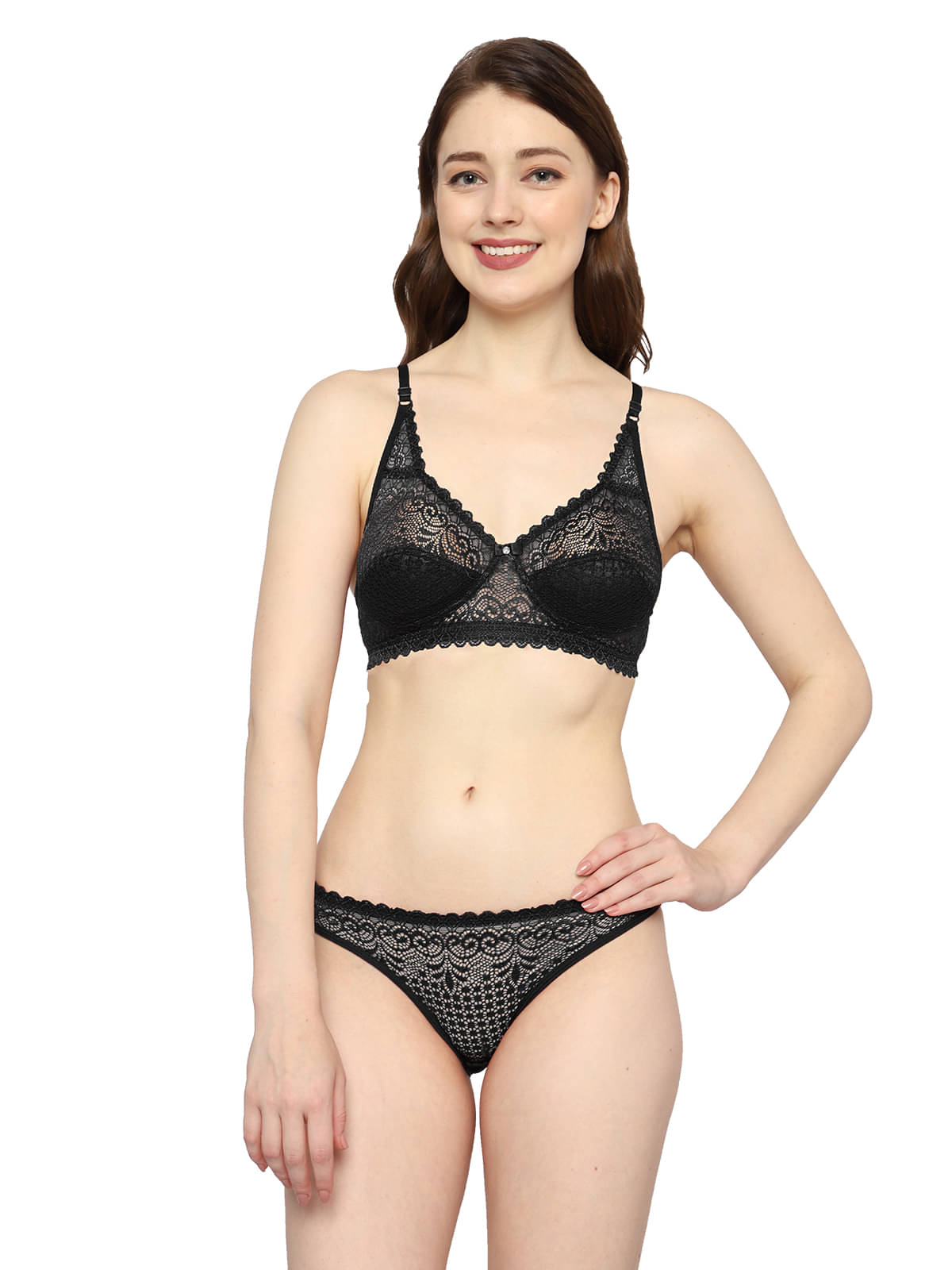     			MOONDUSK Pack of 1 Net Bra & Panty Set For Women ( Black )