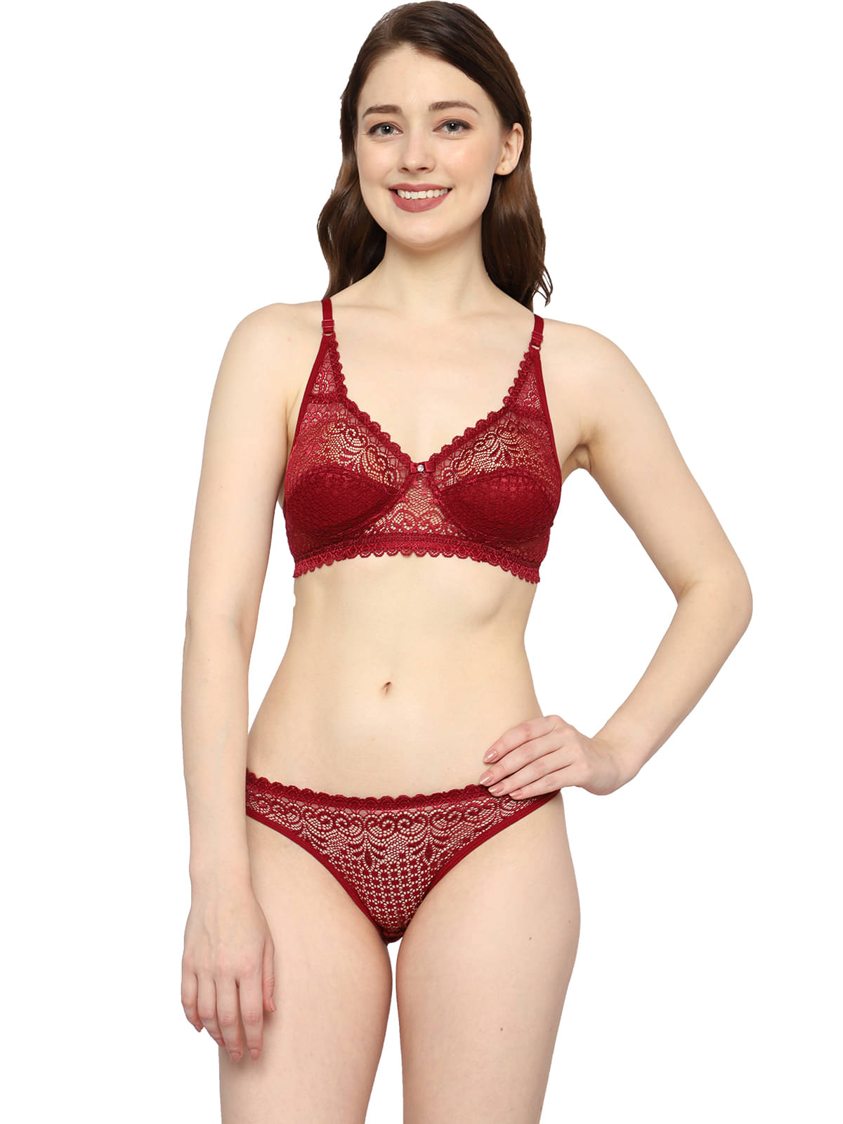     			MOONDUSK Pack of 1 Net Bra & Panty Set For Women ( Maroon )