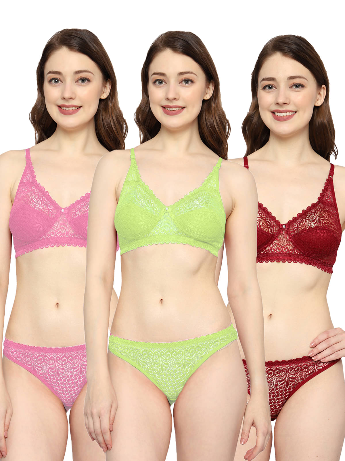 MOONDUSK Pack of 3 Net Bra & Panty Set For Women ( Multicolor ) MOONDUSK Pack of 3 Net Bra & Panty Set For Women ( Multicolor )