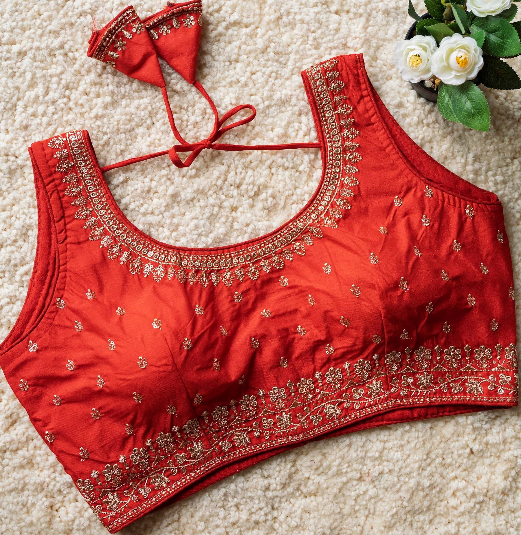     			Modern Mughals Red Readymade with Pad Art Silk Women's Blouse ( Pack of 1 )