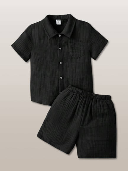     			Ocvito Pack of 1 Boys Cotton Shirt & Shorts Set ( Black )