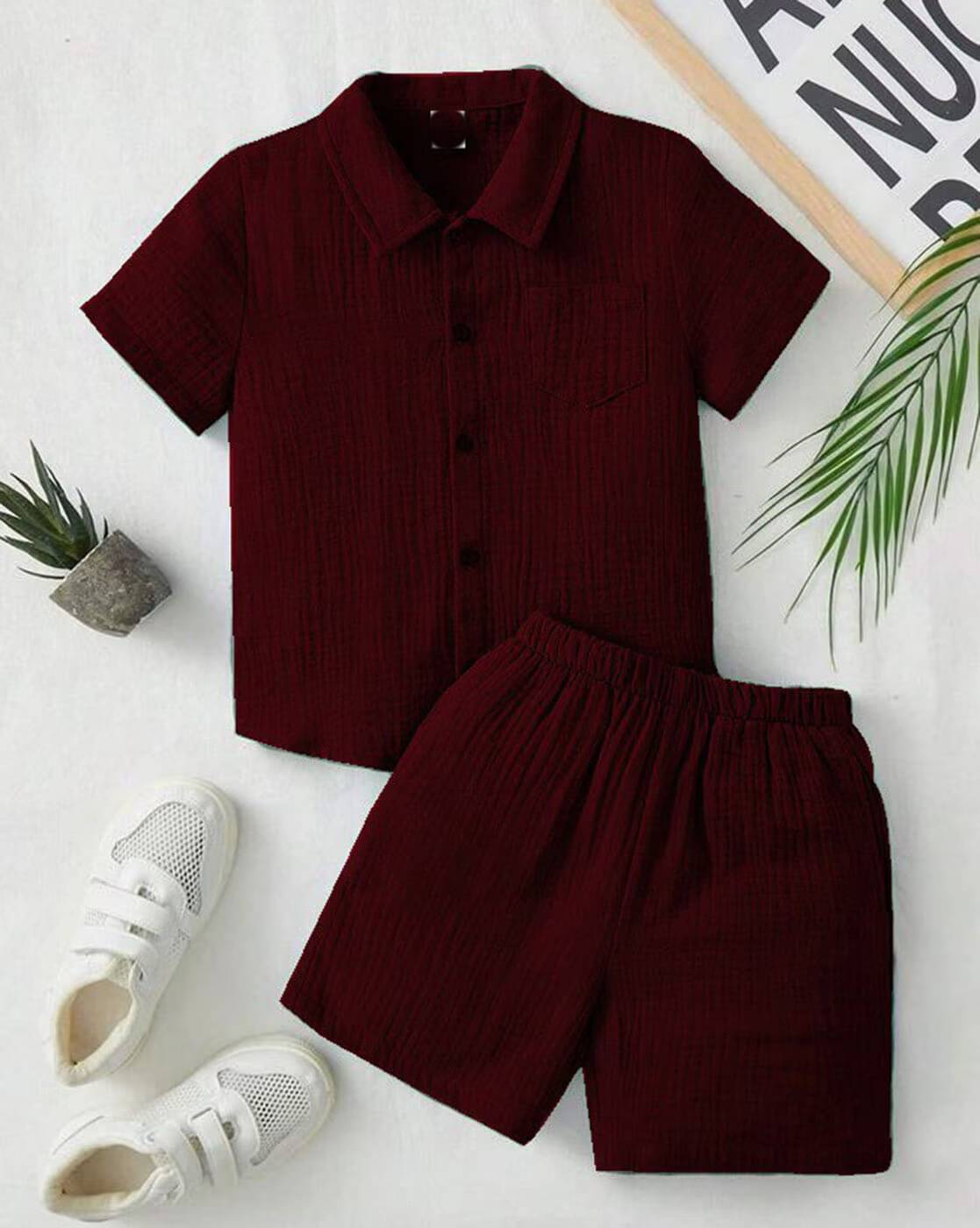     			Ocvito Pack of 1 Boys Cotton Shirt & Shorts Set ( Maroon )