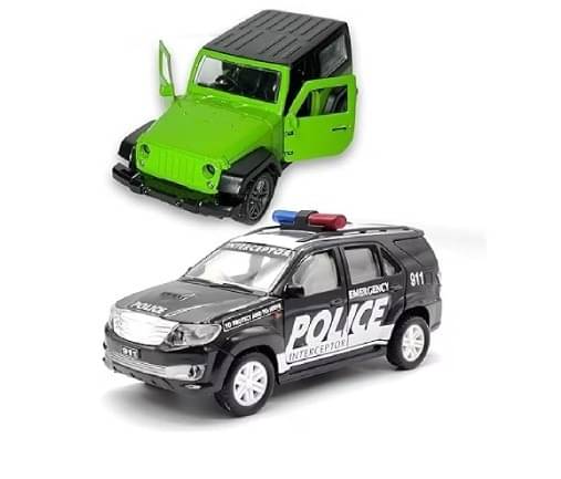     			Police Interceptor Toyota Fortuner And Big Mahindra Thar Toy Cars