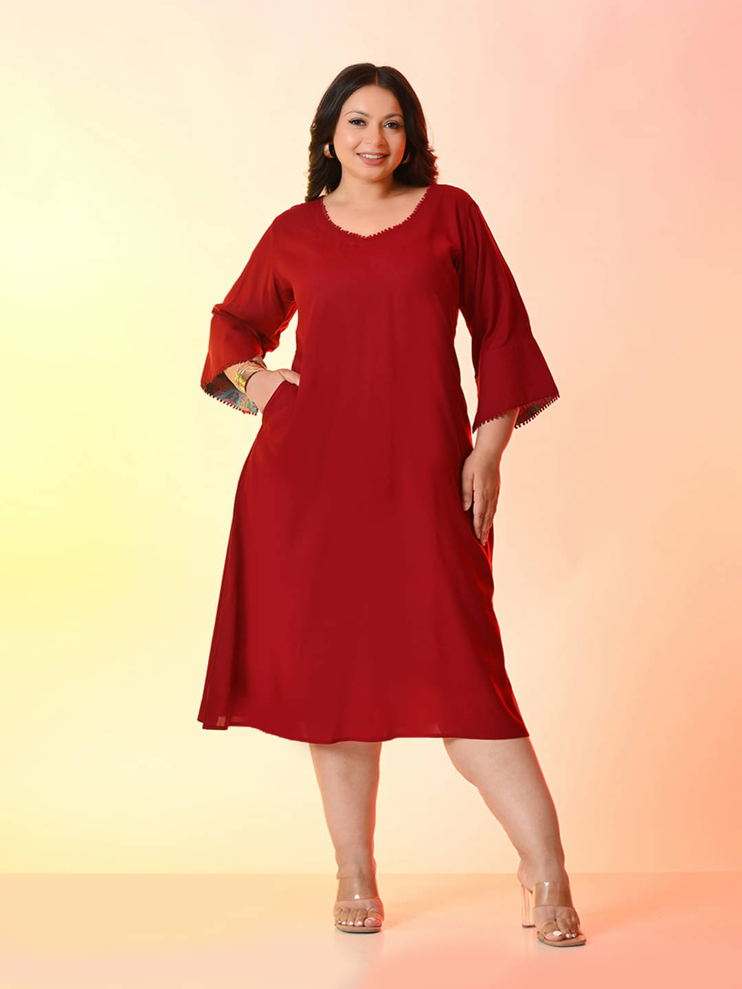 PrettyPlus by Desinoor.com Women Rayon Solid Fit & Flare Dress ( Maroon ) PrettyPlus by Desinoor.com Women Rayon Solid Fit & Flare Dress ( Maroon )