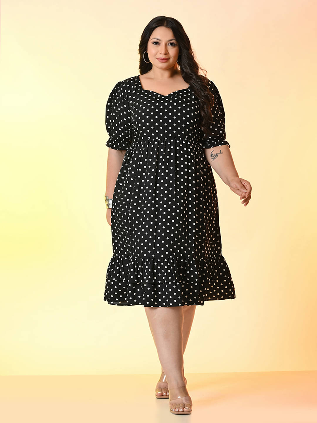     			PrettyPlus by Desinoor.com Women Crepe Printed Fit & Flare Dress ( Black )