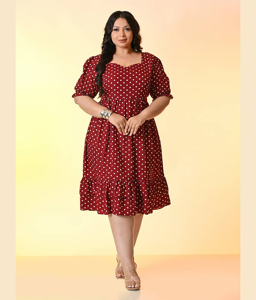 PrettyPlus by Desinoor.com Women Crepe Printed Fit & Flare Dress ( Maroon )