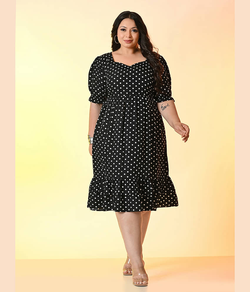 PrettyPlus by Desinoor.com Women Crepe Printed Fit & Flare Dress ( Black )
