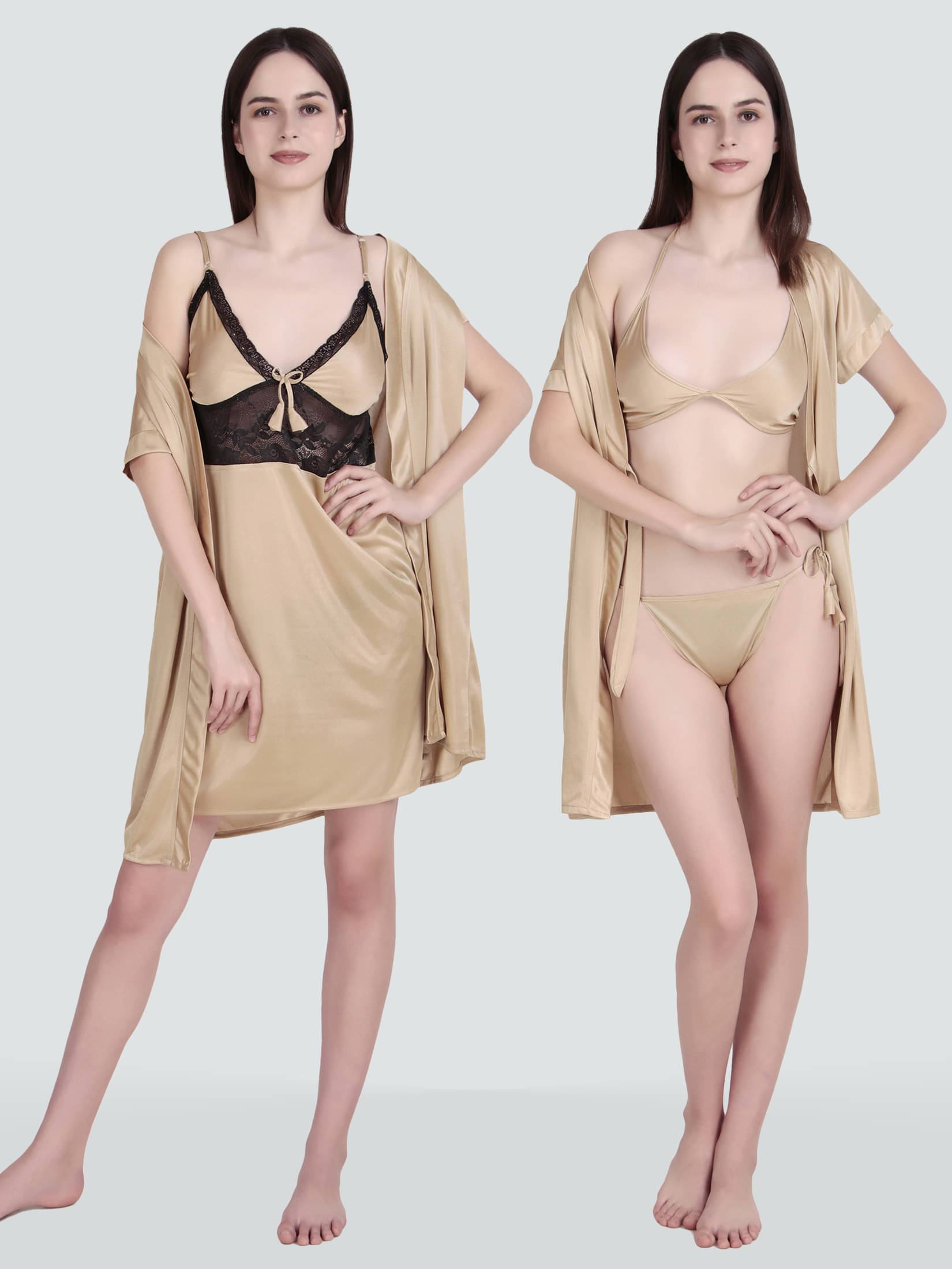     			Romaisa Gold Satin Women's Nightwear Nighty & Night Gowns ( Pack of 4 )