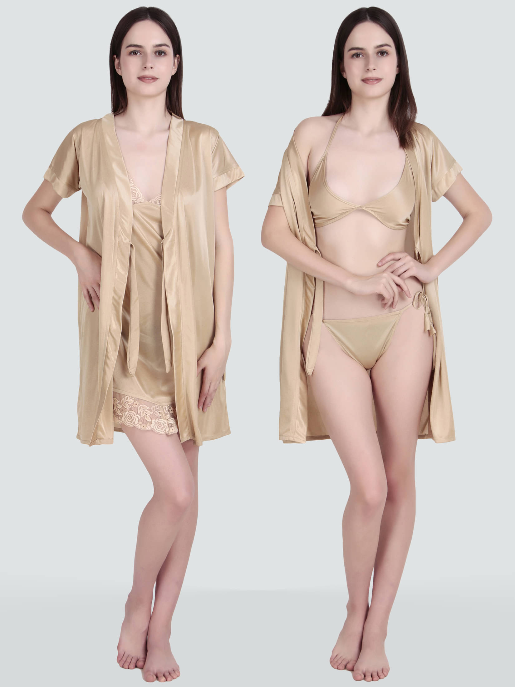     			Romaisa Gold Satin Women's Nightwear Nighty & Night Gowns ( Pack of 4 )