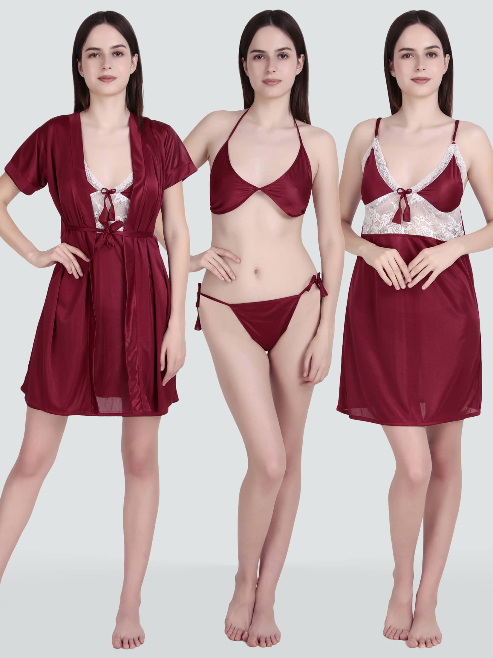     			Romaisa Maroon Satin Women's Nightwear Nighty & Night Gowns ( Pack of 4 )