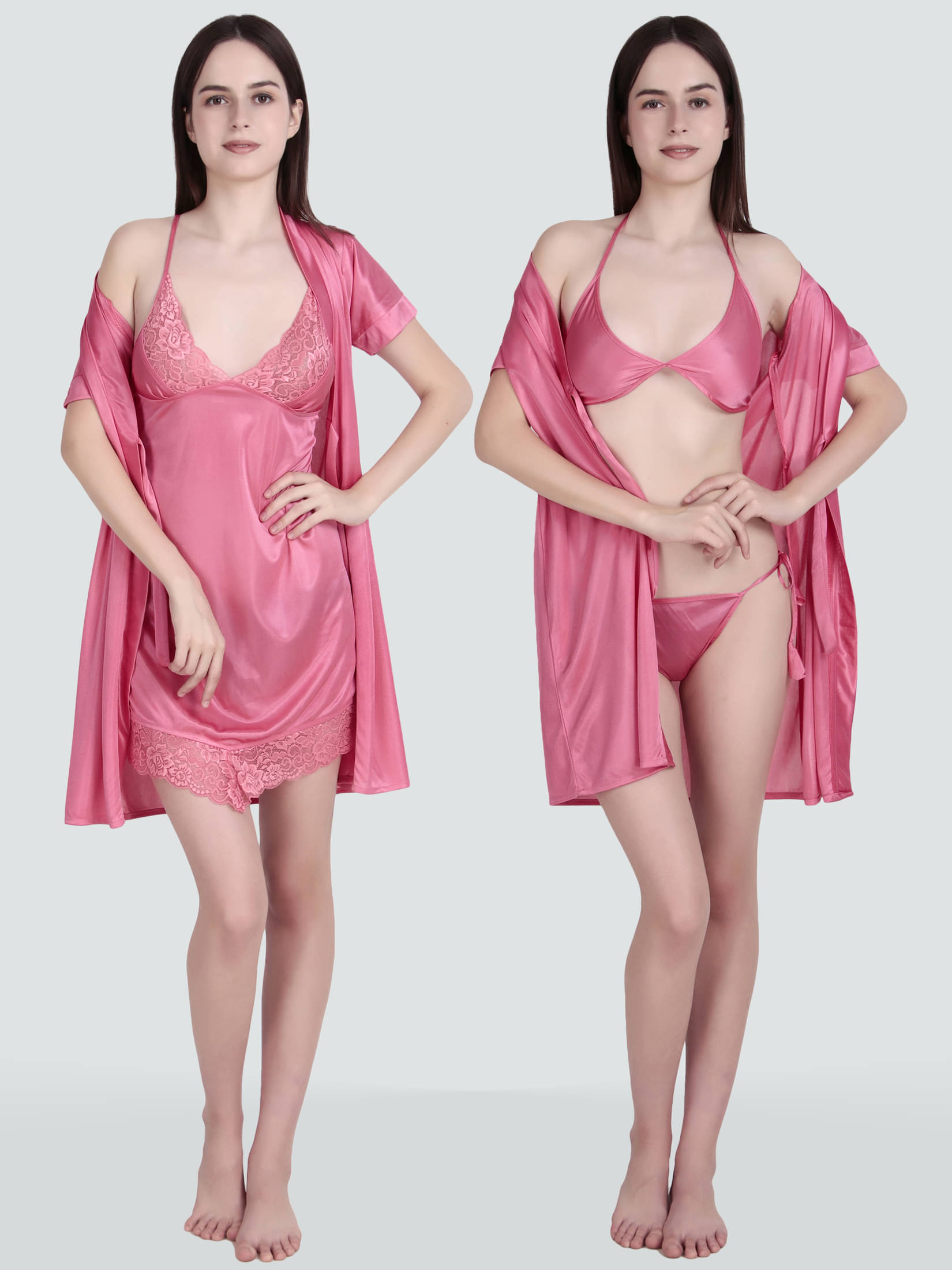     			Romaisa Pink Satin Women's Nightwear Nighty & Night Gowns ( Pack of 4 )