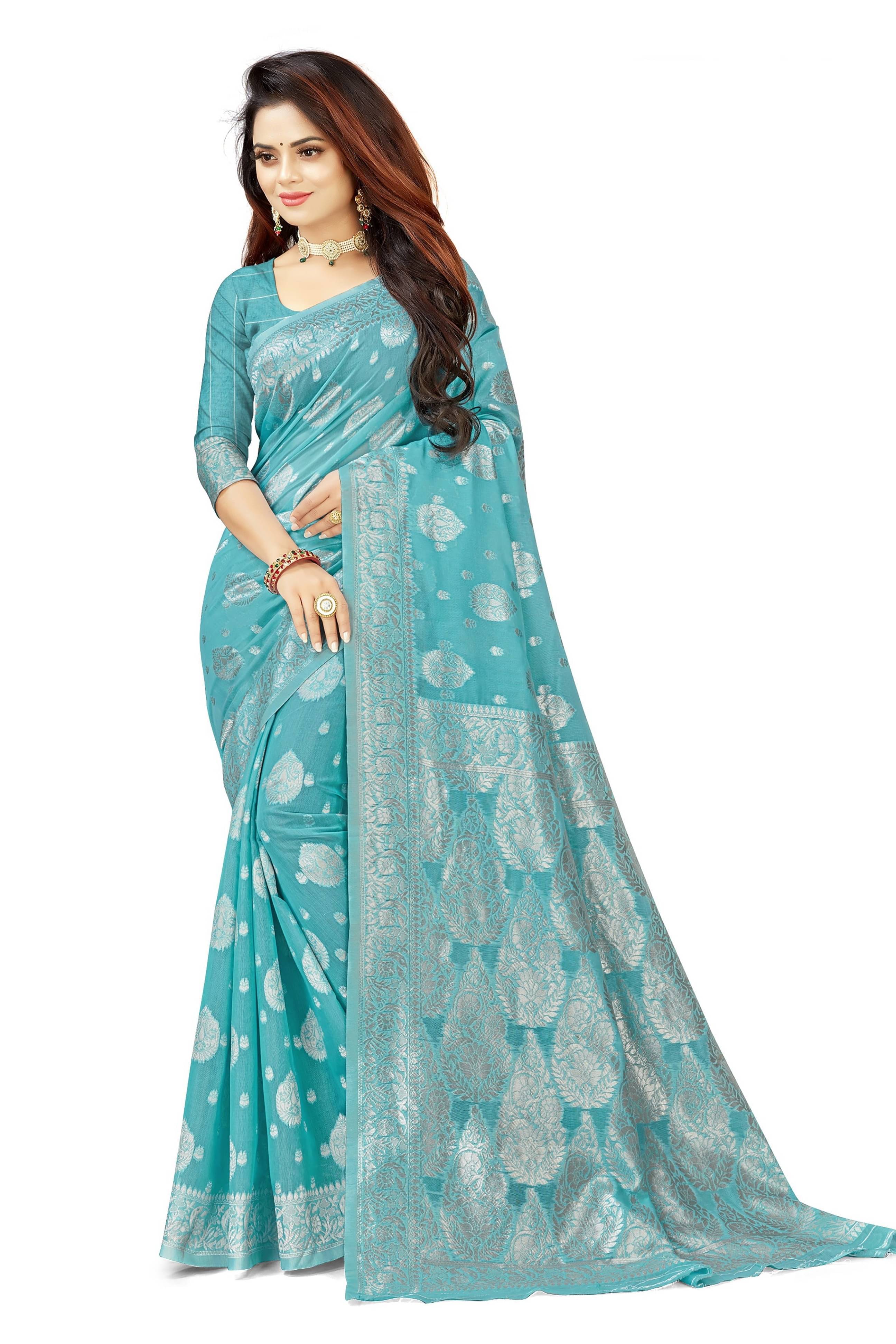 Samai Cotton Woven Saree With Unstitched Blouse Piece ( Light Blue ) Samai Cotton Woven Saree With Unstitched Blouse Piece ( Light Blue )