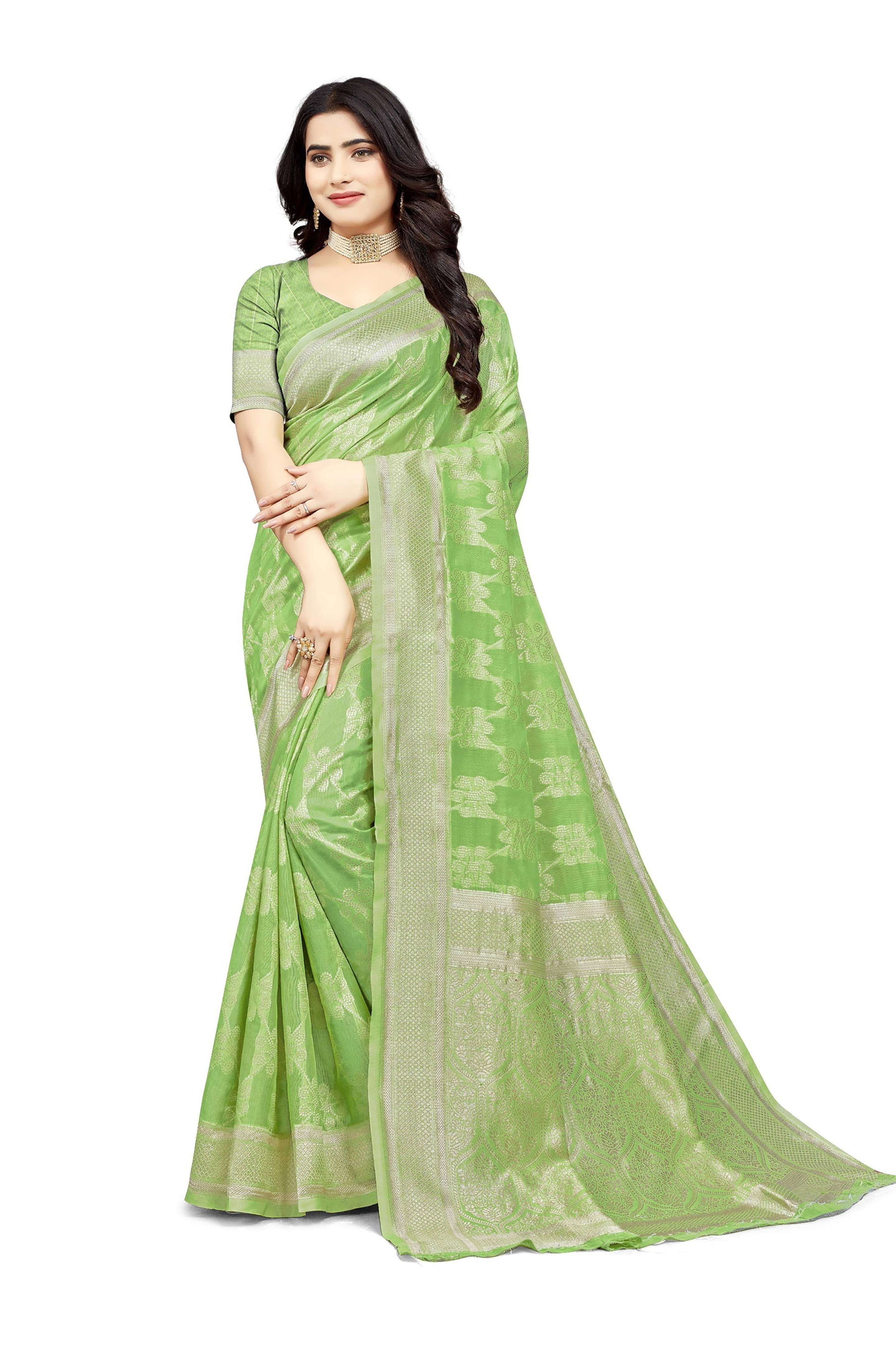     			Samai Cotton Woven Saree With Unstitched Blouse Piece ( Light Green )
