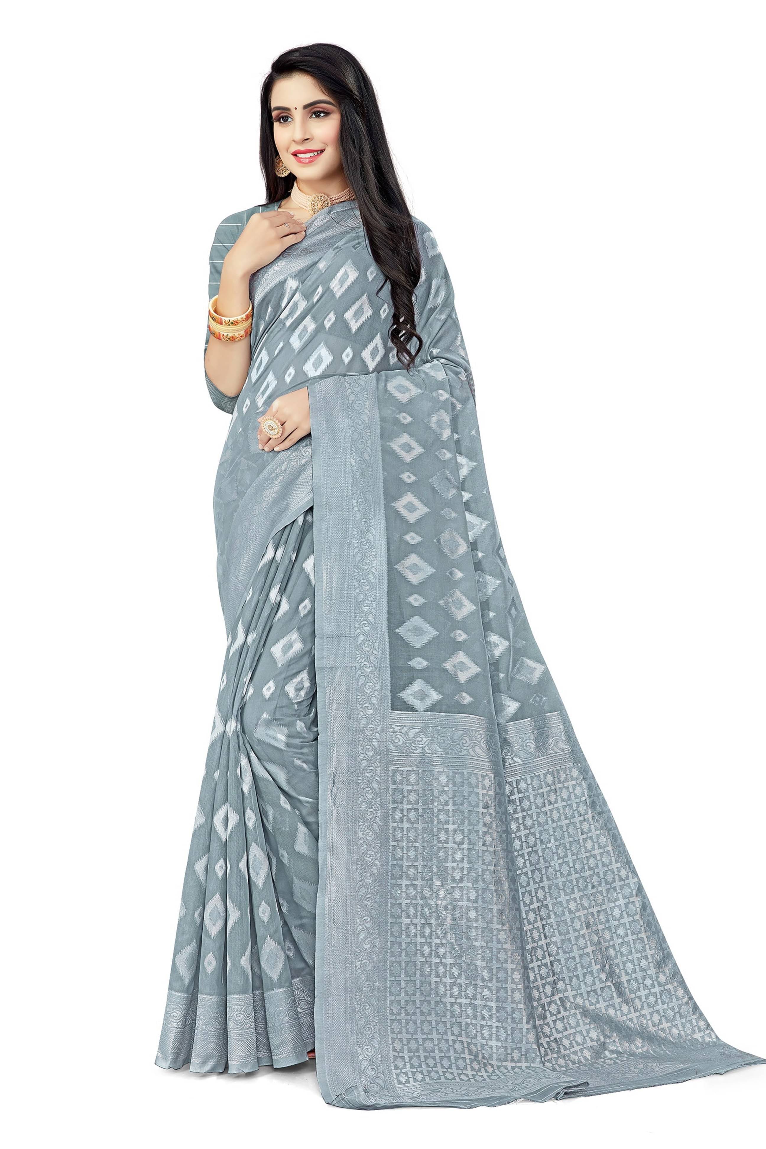 Samai Cotton Woven Saree With Unstitched Blouse Piece ( Grey ) Samai Cotton Woven Saree With Unstitched Blouse Piece ( Grey )