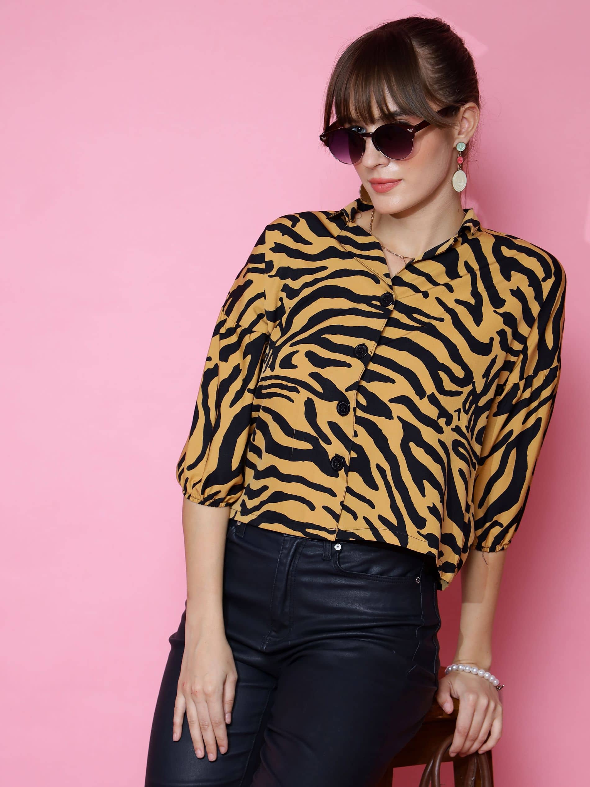 Sheetal associates Women Printed Crepe Shirt ( Brown )