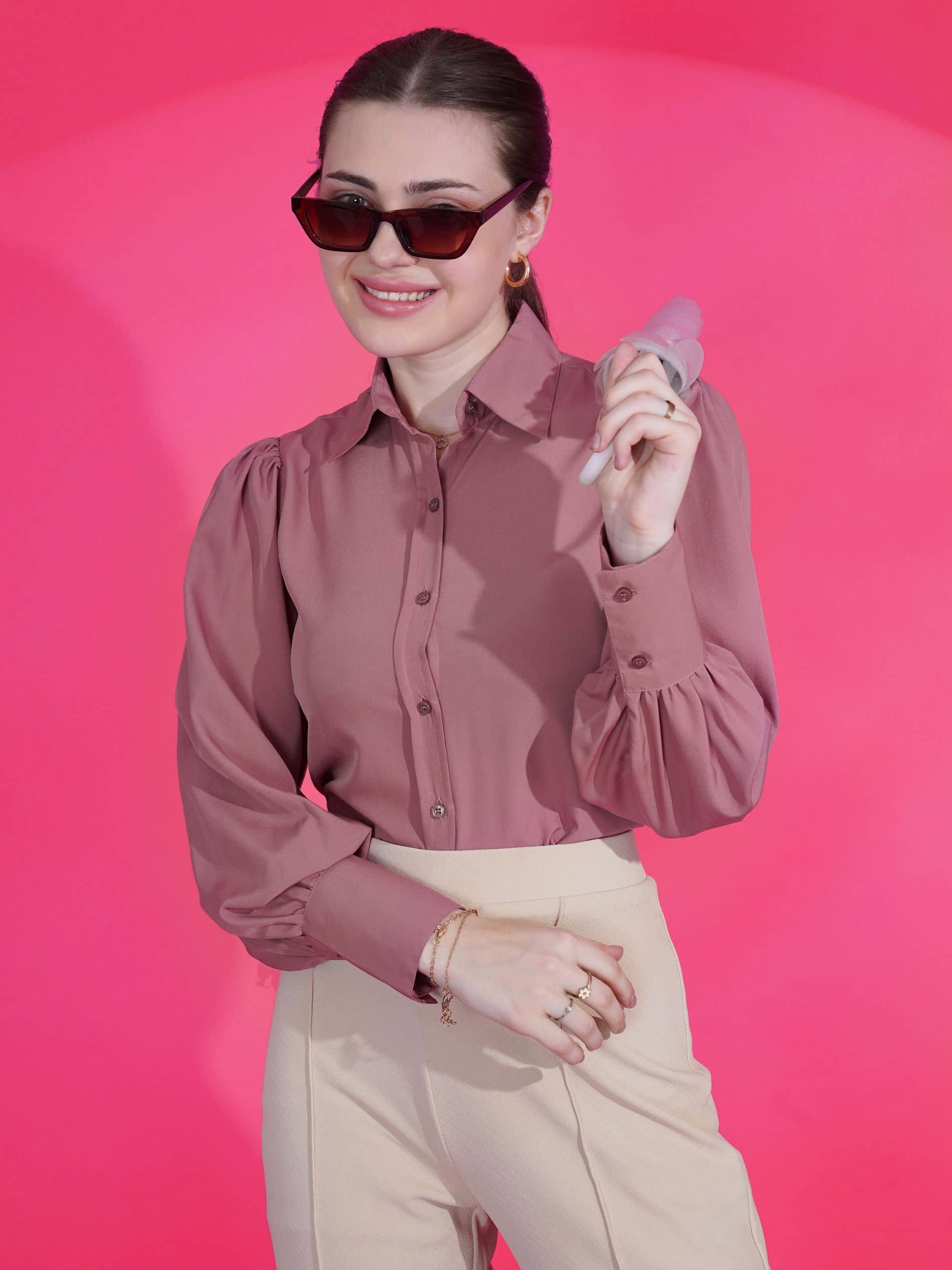 Sheetal associates Women Solid Crepe Shirt ( Pink )