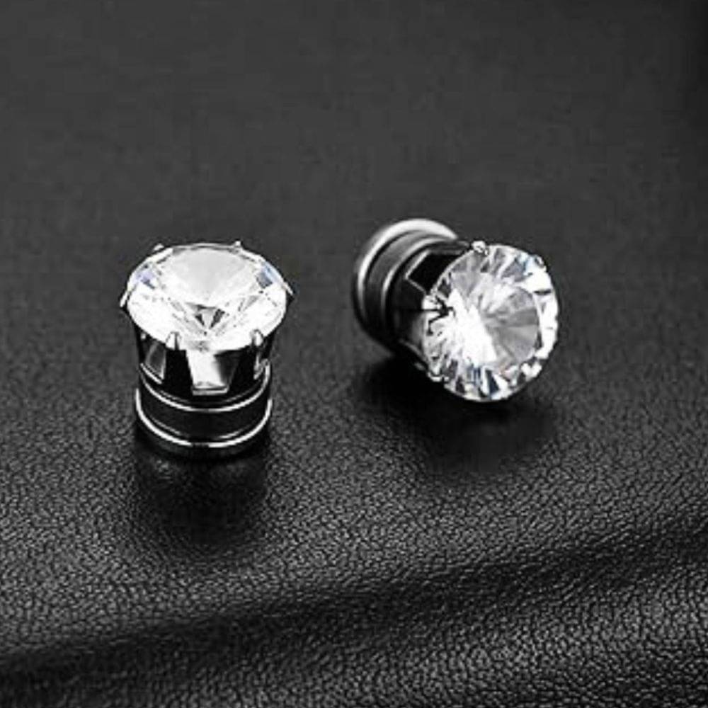     			Silver Cubic Zirconia Studded Magnetic Stud Earrings