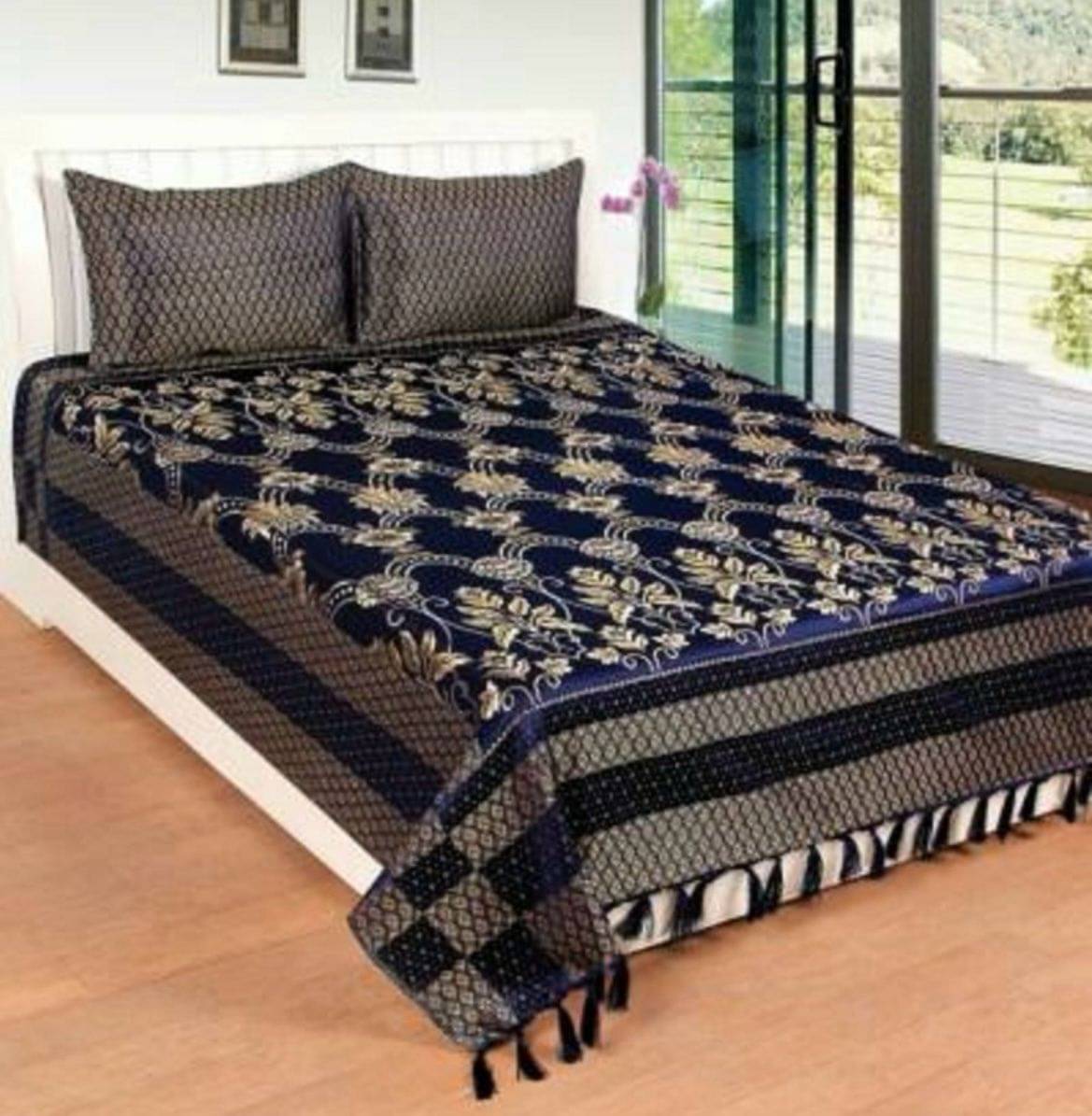     			Sky Tex Silk 1 Double Queen Bedsheet with 2 Pillow Covers ( Blue )