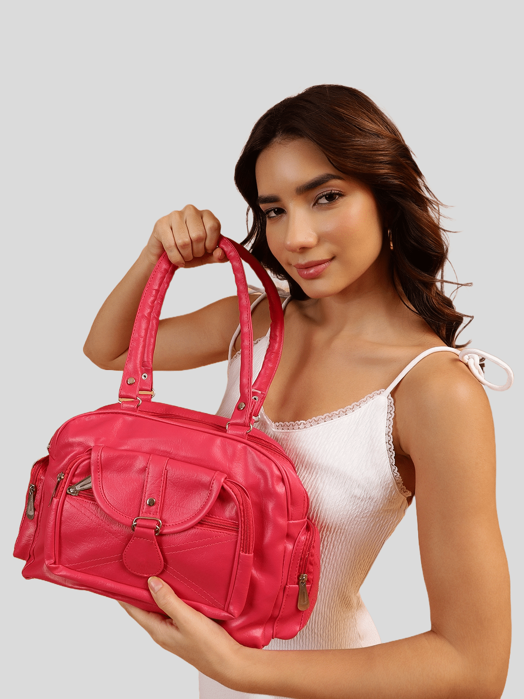    			Springberry Handheld Bag PU Set of 1 ( Pink )
