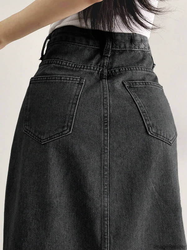 Stylefabs Black Denim Women's Straight Skirt ( Pack of 1 )