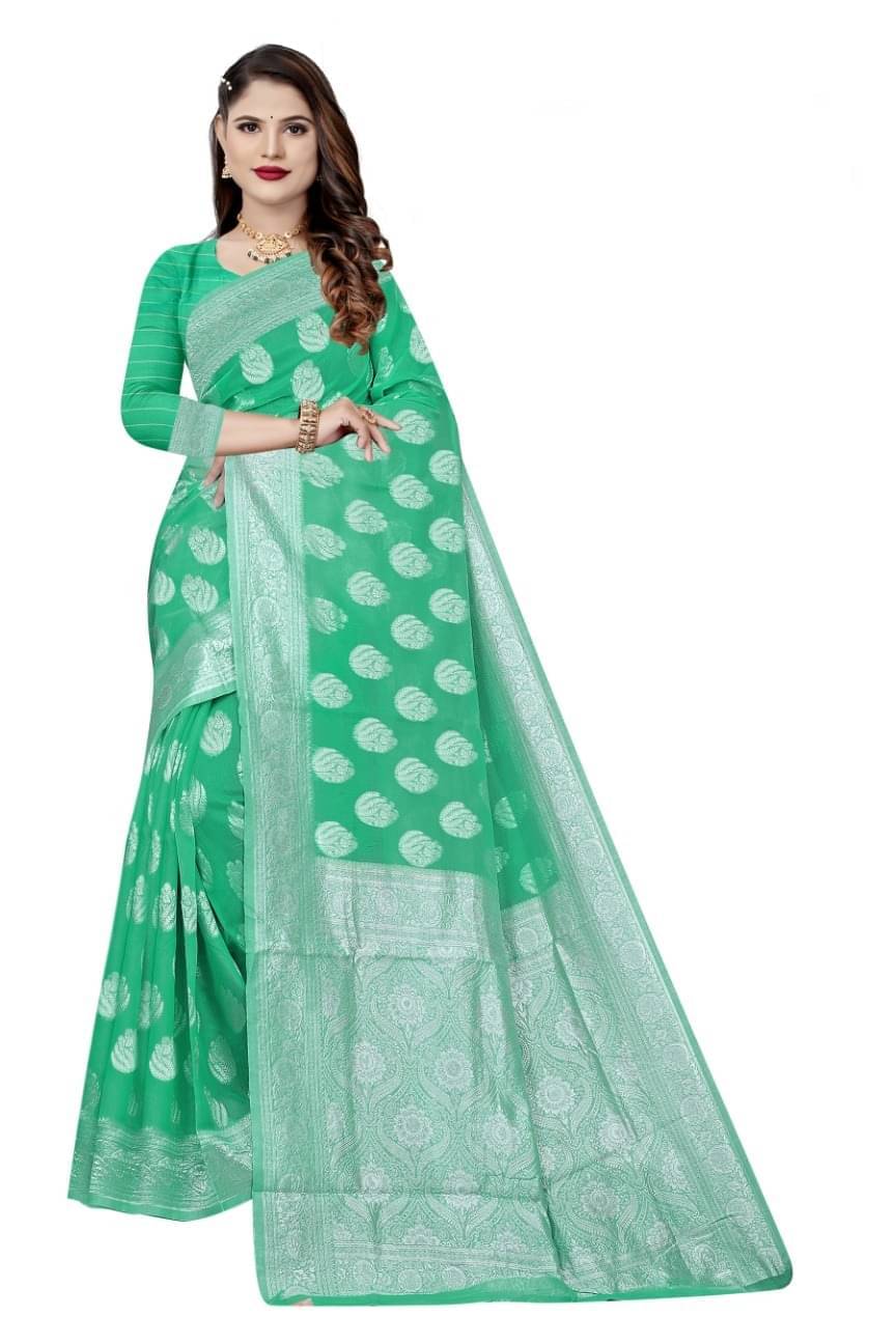    			Suali Cotton Embellished Saree With Unstitched Blouse Piece ( Rama )