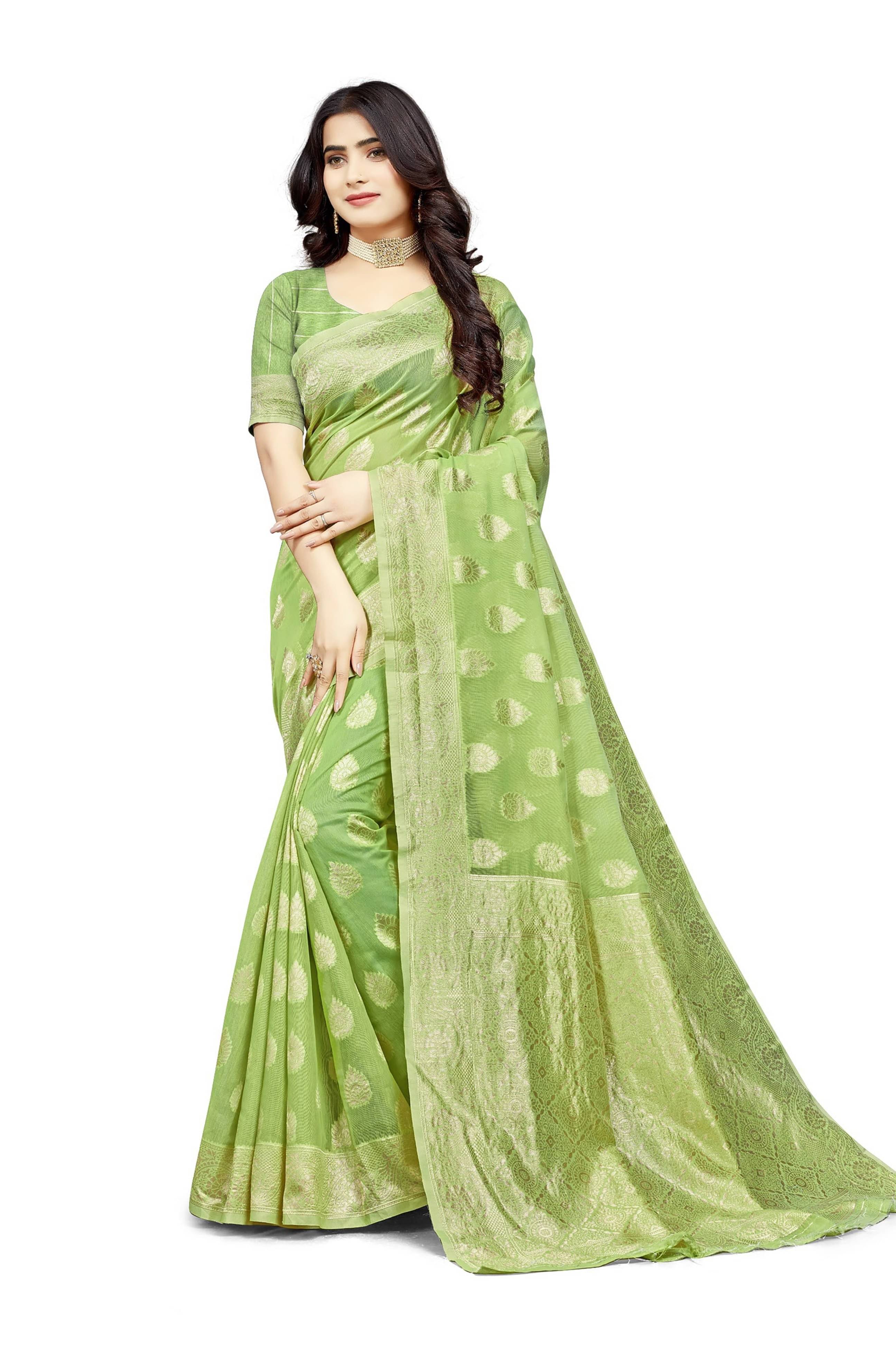     			Suali Cotton Woven Saree With Unstitched Blouse Piece ( Light Green )