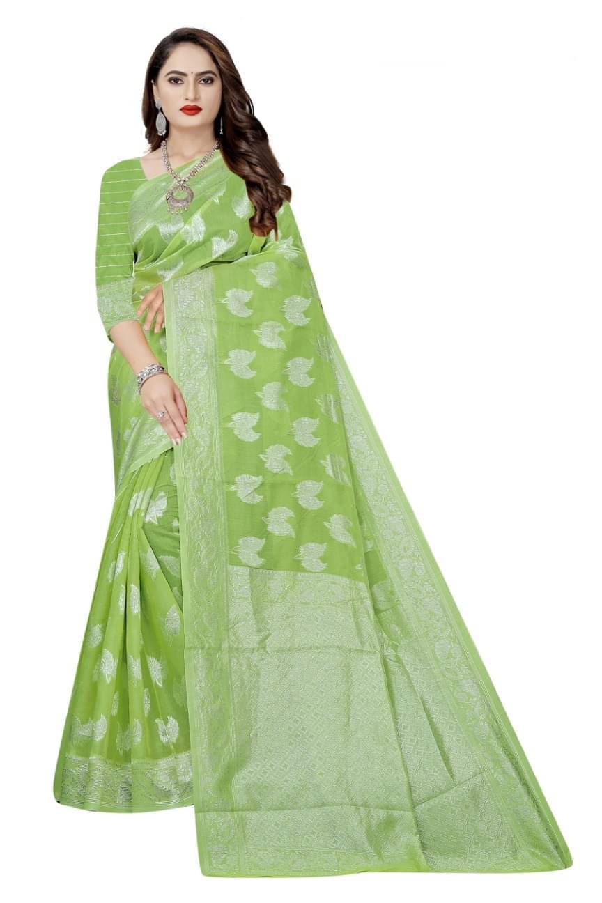     			Suali Cotton Woven Saree With Unstitched Blouse Piece ( Light Green )