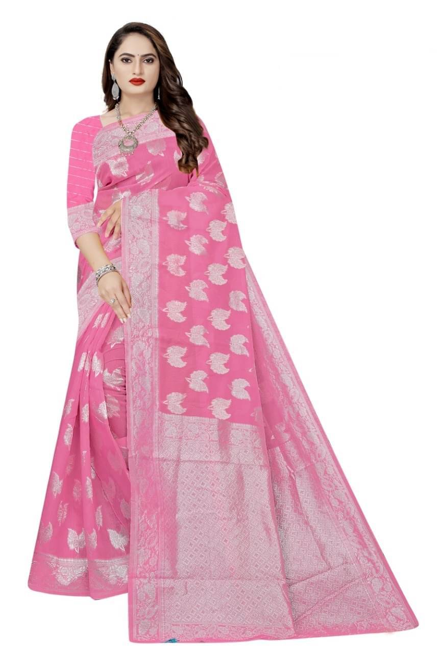 Suali Cotton Woven Saree With Unstitched Blouse Piece ( Pink ) Suali Cotton Woven Saree With Unstitched Blouse Piece ( Pink )