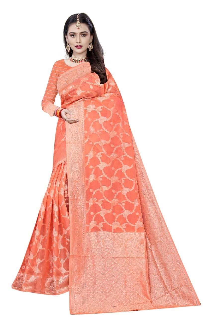     			Suali Cotton Woven Saree With Unstitched Blouse Piece ( Peach )