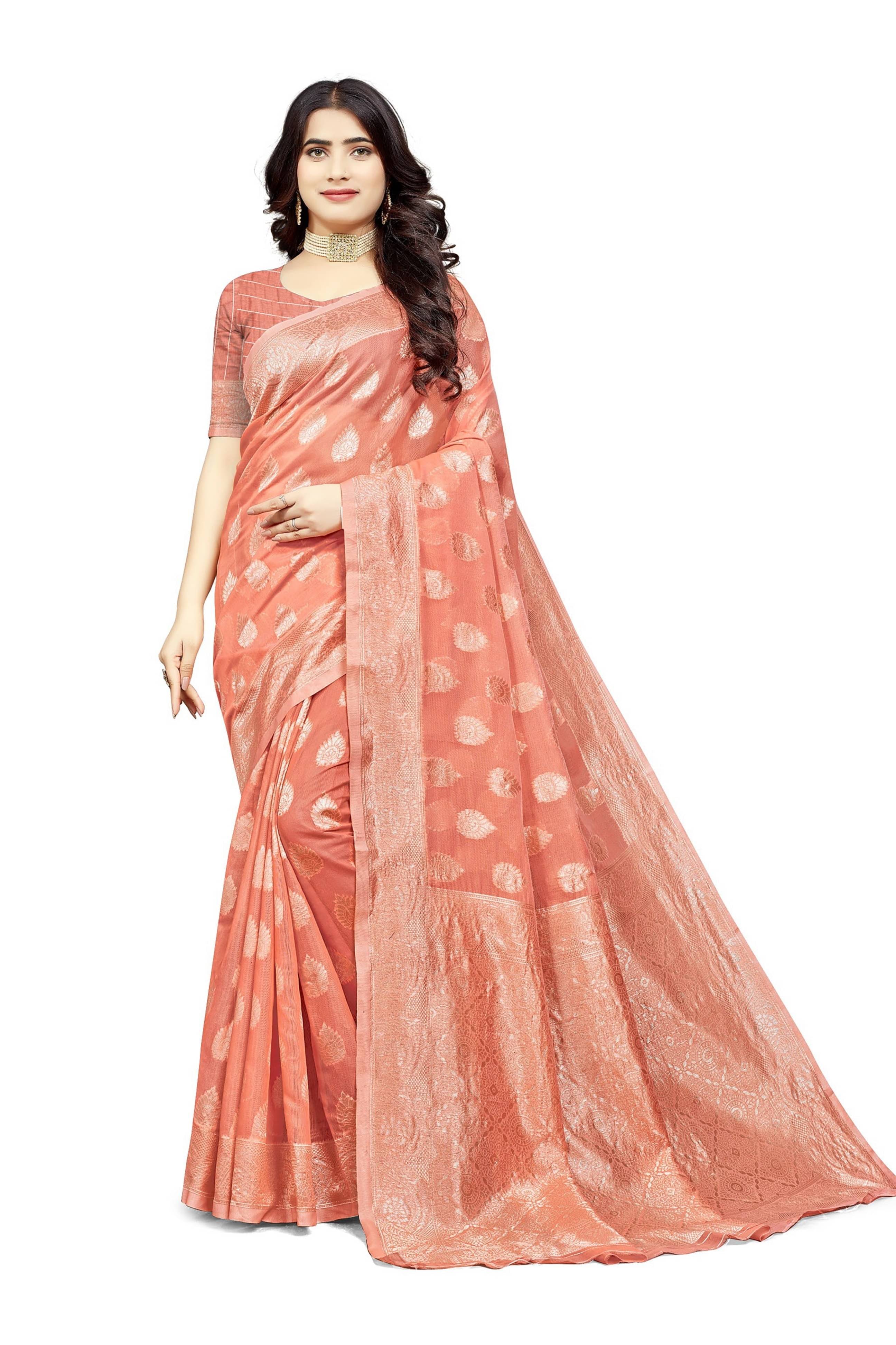 Suali Cotton Woven Saree With Unstitched Blouse Piece ( Peach ) Suali Cotton Woven Saree With Unstitched Blouse Piece ( Peach )