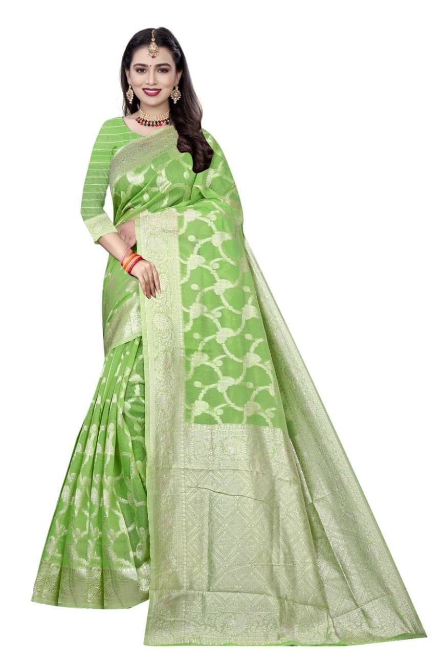     			Suali Cotton Woven Saree With Unstitched Blouse Piece ( Light Green )