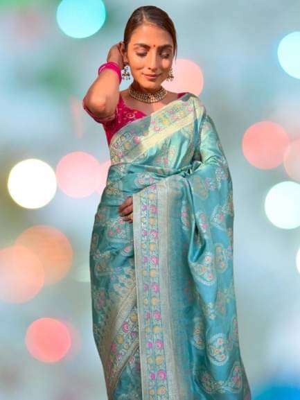     			Suali Silk Woven Saree With Unstitched Blouse Piece ( LightBLue )