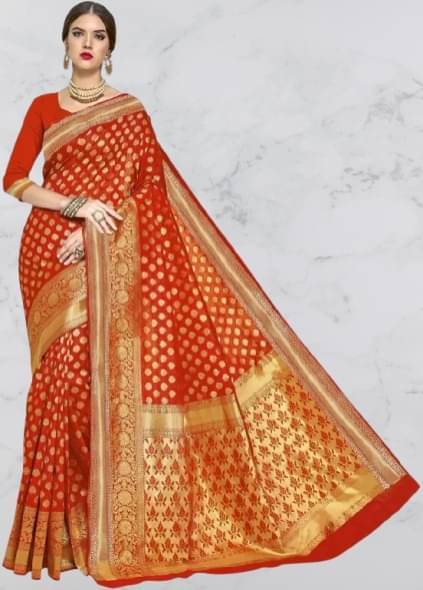 Suali Silk Woven Saree With Unstitched Blouse Piece ( Orange ) Suali Silk Woven Saree With Unstitched Blouse Piece ( Orange )