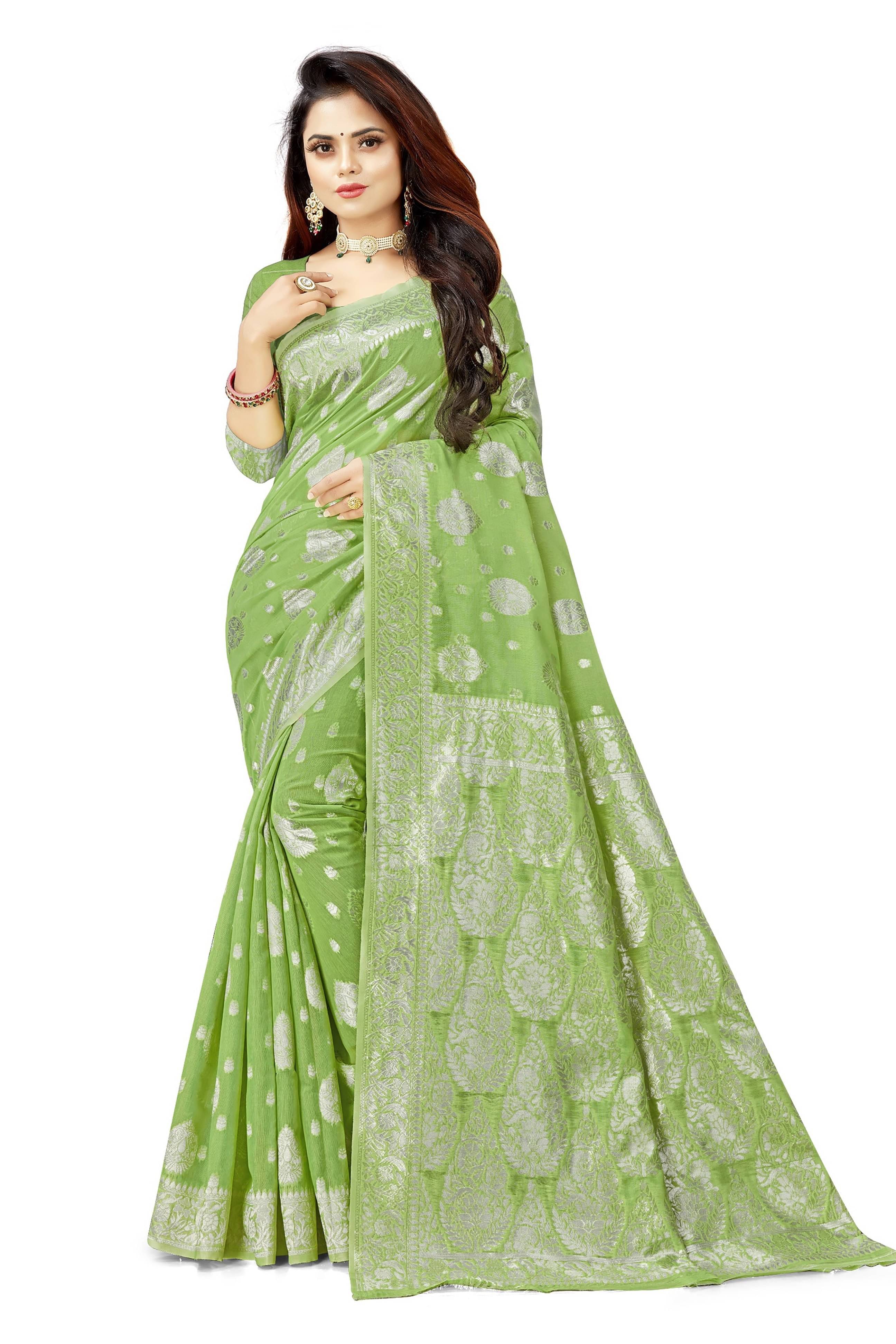 Suntex Cotton Embellished Saree With Unstitched Blouse Piece ( Light Green ) Suntex Cotton Embellished Saree With Unstitched Blouse Piece ( Light Green )