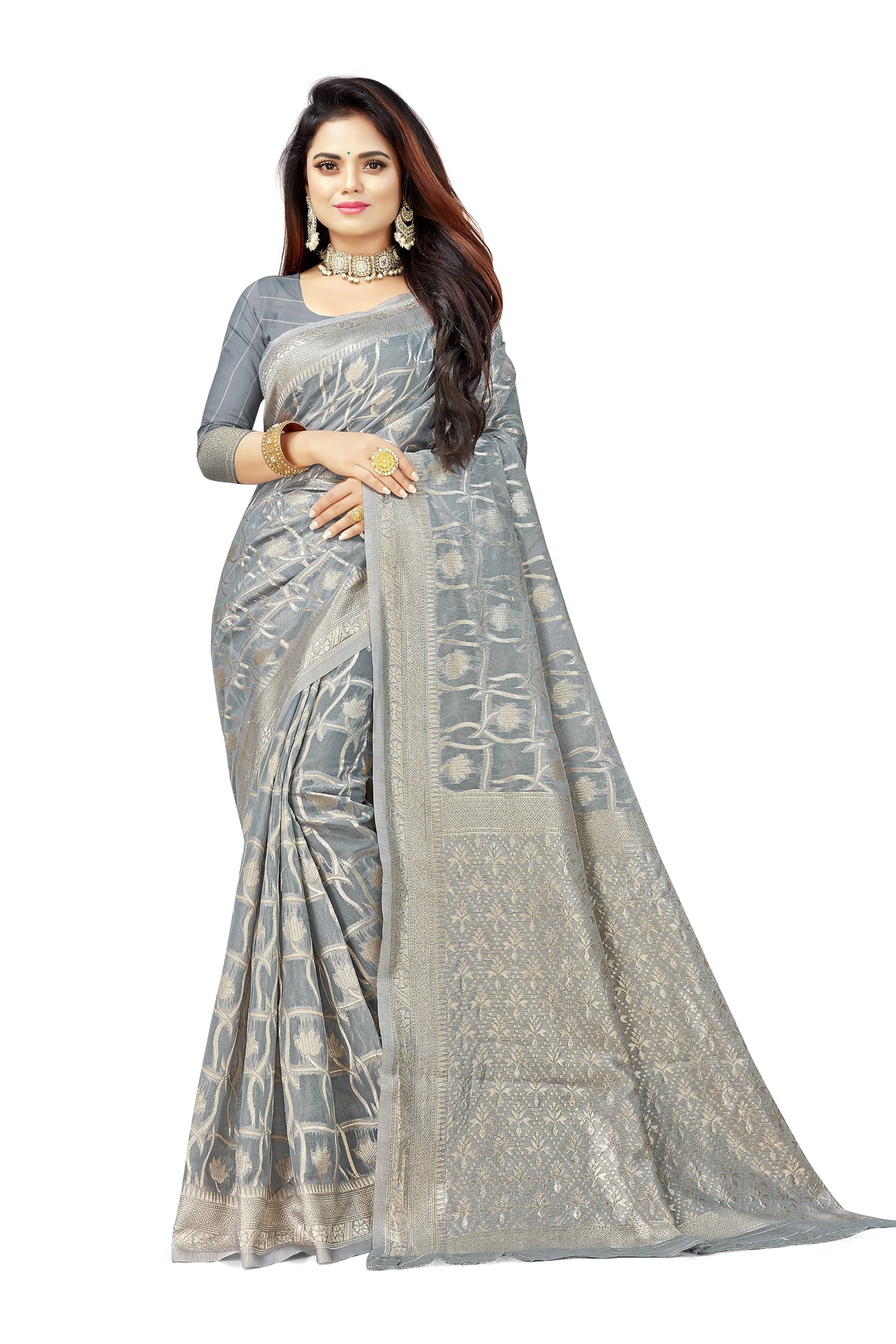 Suntex Cotton Woven Saree With Unstitched Blouse Piece ( Grey ) Suntex Cotton Woven Saree With Unstitched Blouse Piece ( Grey )