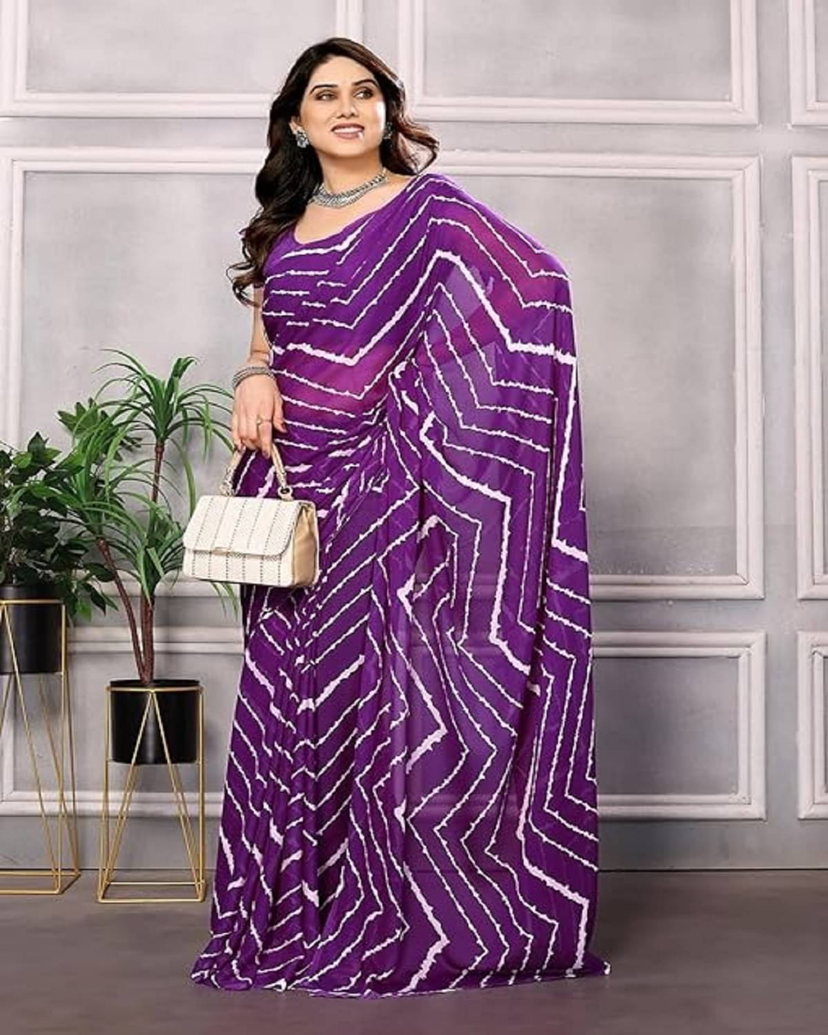     			Suntex Georgette Printed Saree With Unstitched Blouse Piece ( Purple )