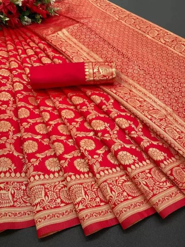Suntex Silk Woven Saree With Unstitched Blouse Piece ( Red ) Suntex Silk Woven Saree With Unstitched Blouse Piece ( Red )