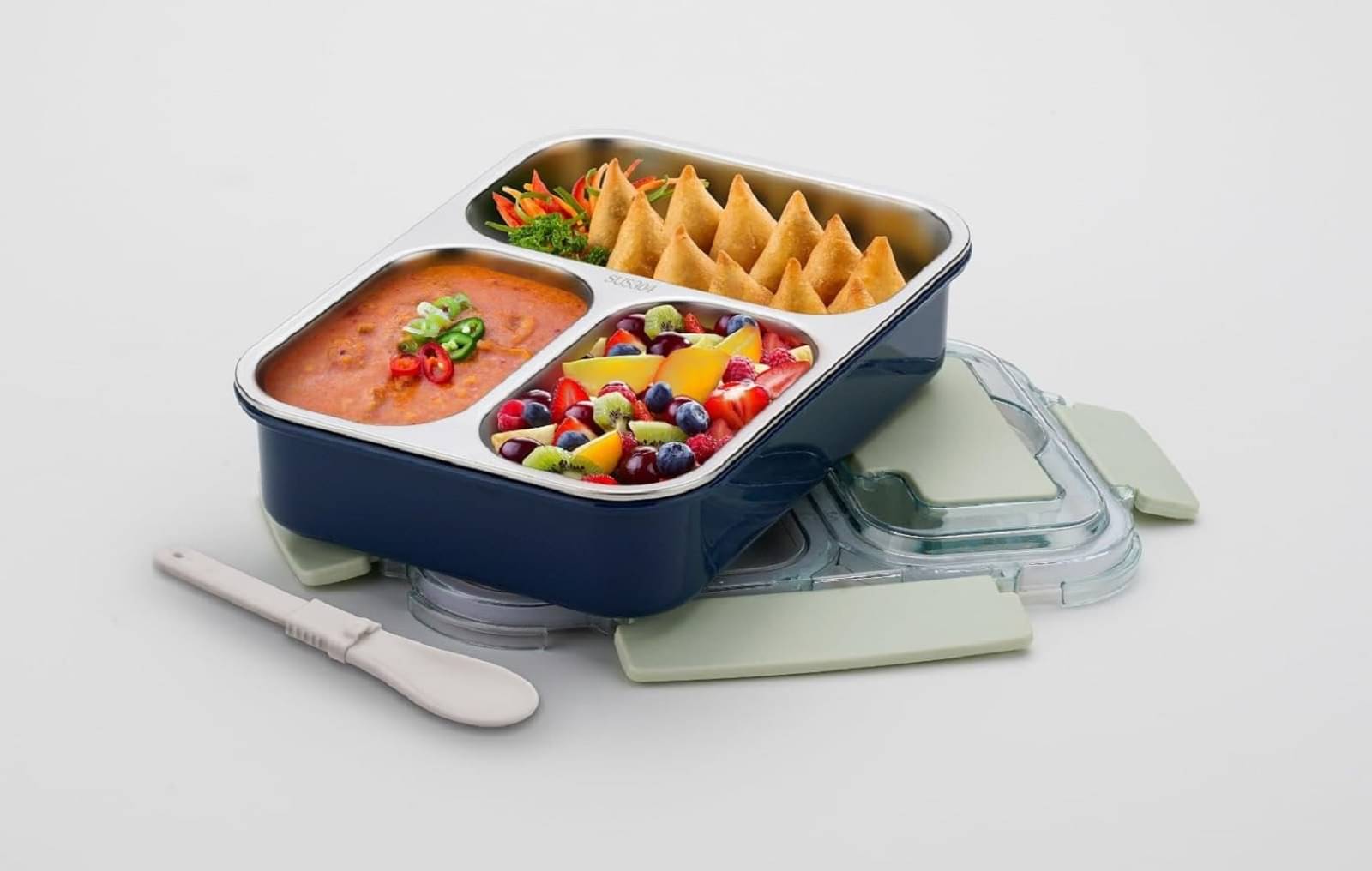 Sushil Lunch Box 3 Compartment Stainless Steel Lunch Box 1 - Container ( Pack of 1 ) Sushil Lunch Box 3 Compartment Stainless Steel Lunch Box 1 - Container ( Pack of 1 )