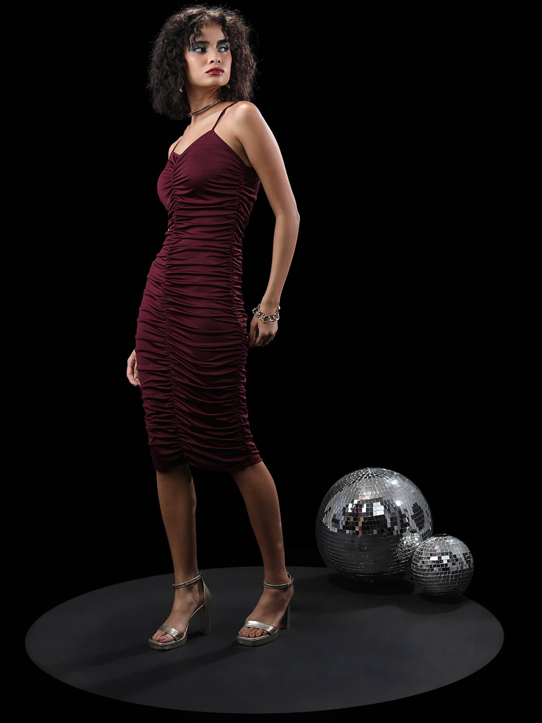     			Tokyo Talkies Women Polyester Blend Printed Bodycon Dress ( Burgundy )