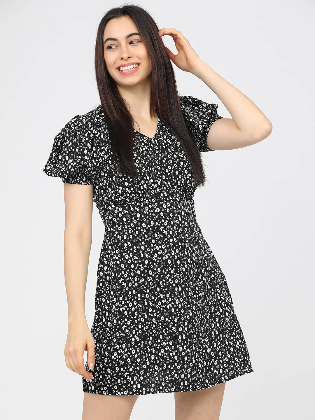 Tokyo Talkies Women Polyester Printed A-line Dress ( Multi Color )     			Tokyo Talkies Women Polyester Printed A-line Dress ( Multi Color )