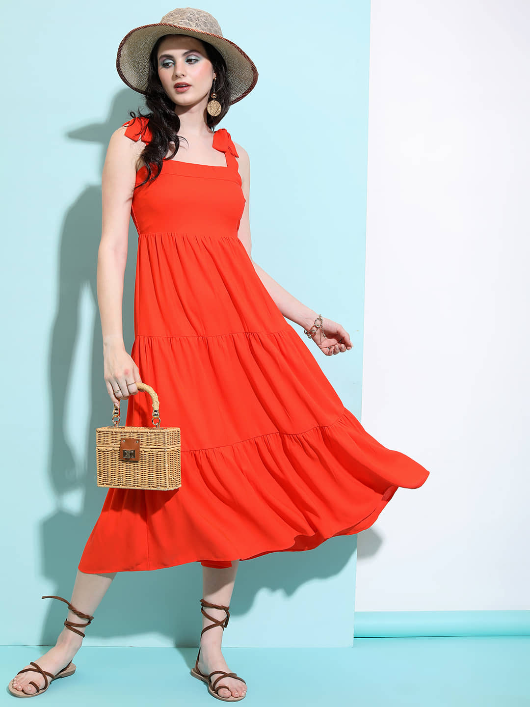 Tokyo Talkies Women Polyester Solid A-line Dress ( Red )