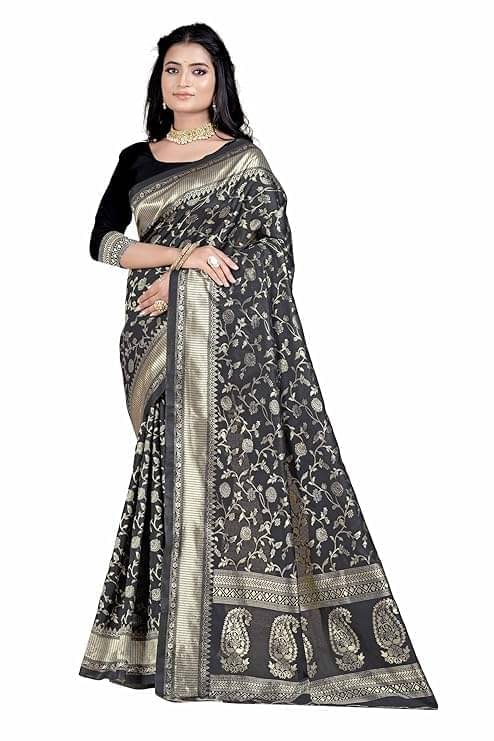 Vkaran Silk Embellished Saree With Unstitched Blouse Piece ( Black ) Vkaran Silk Embellished Saree With Unstitched Blouse Piece ( Black )