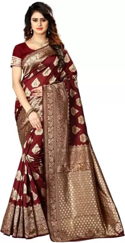     			Vkaran Silk Woven Saree With Unstitched Blouse Piece ( Maroon )