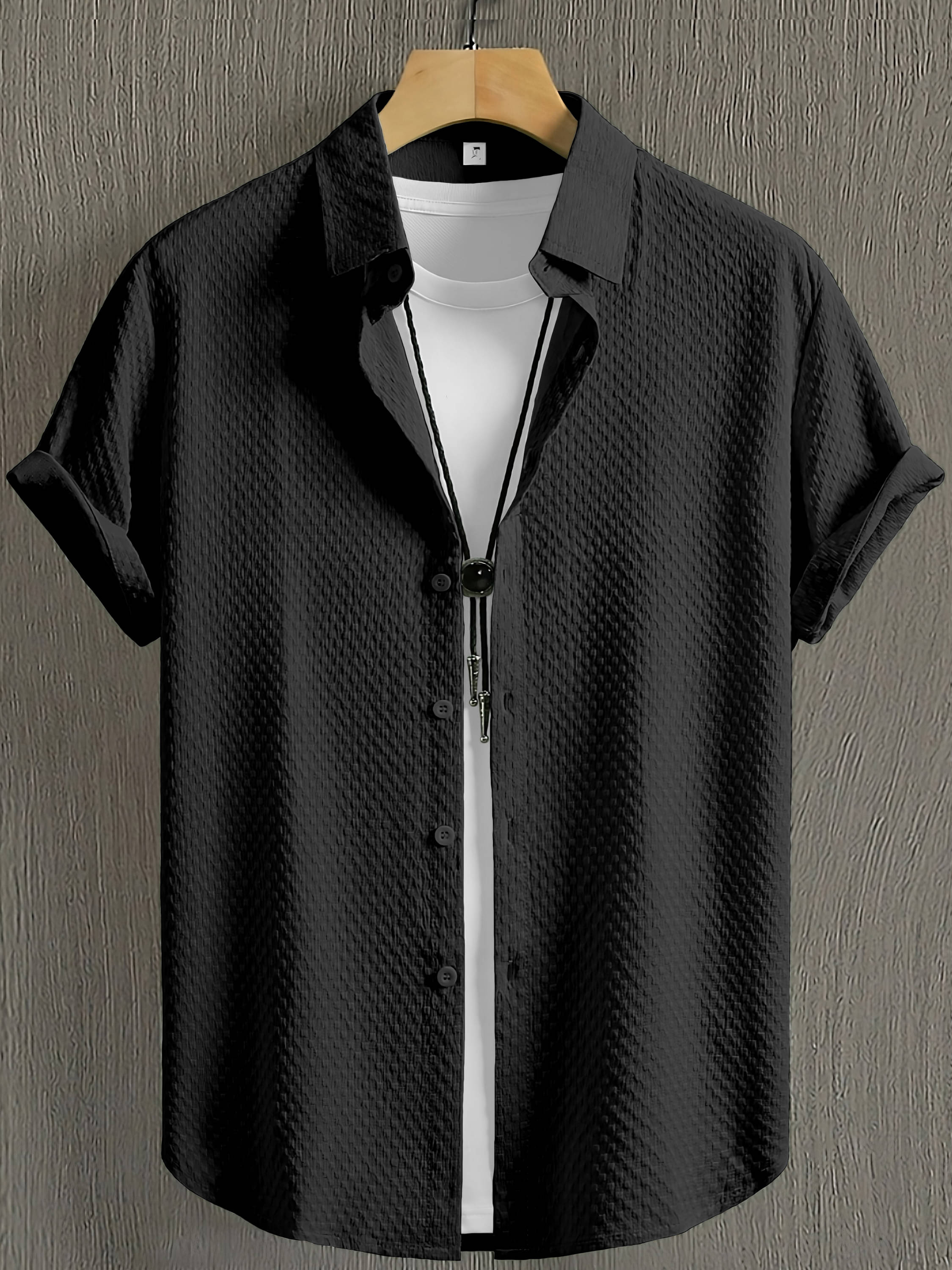 WEBRIC Cotton Blend Regular Fit Solids Half Sleeves Men's Casual Shirt - Black ( Pack of 1 )     			WEBRIC Cotton Blend Regular Fit Solids Half Sleeves Men's Casual Shirt - Black ( Pack of 1 )