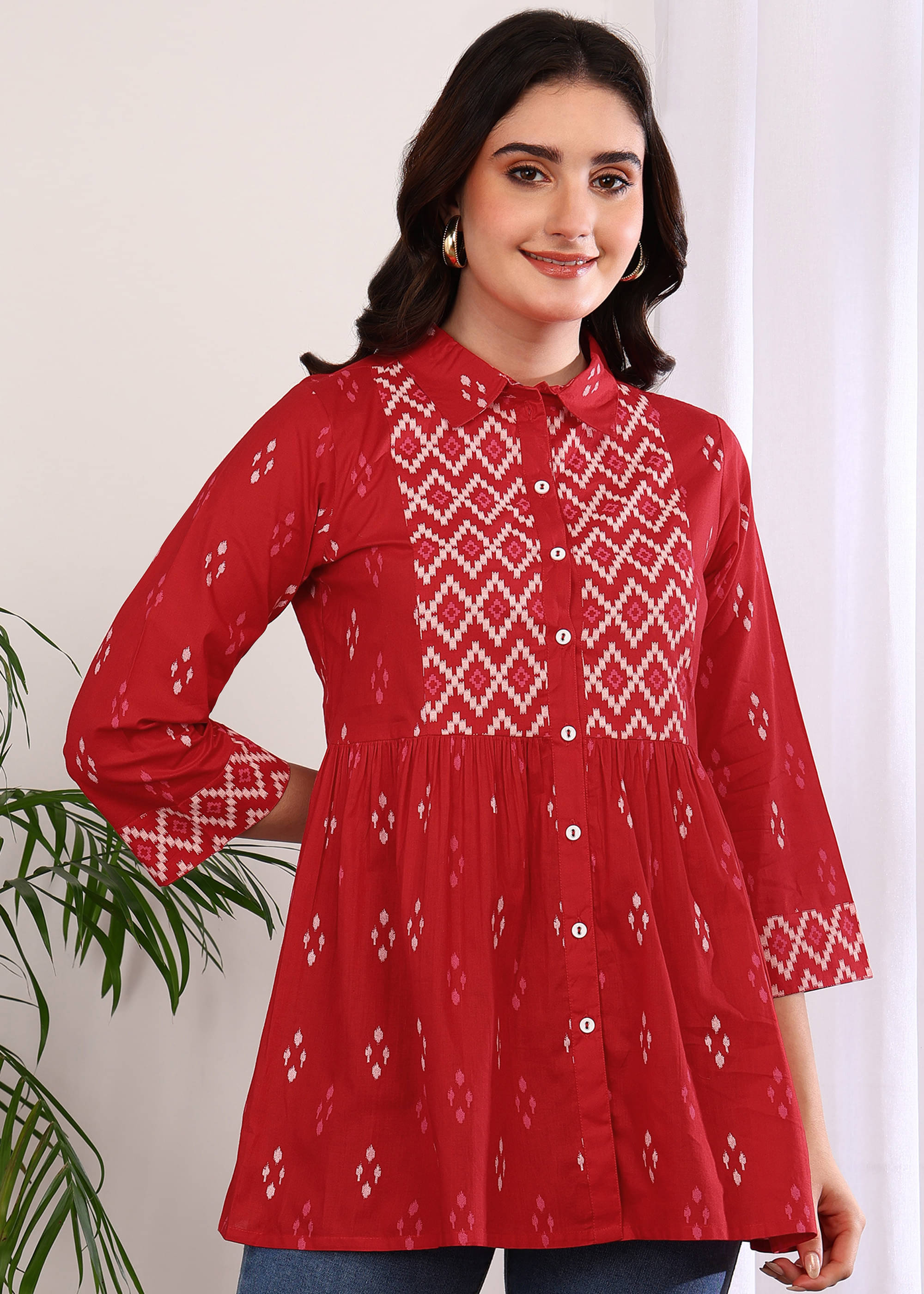 Yash Gallery Women Cotton Printed Flared Kurti ( Red ) Yash Gallery Women Cotton Printed Flared Kurti ( Red )