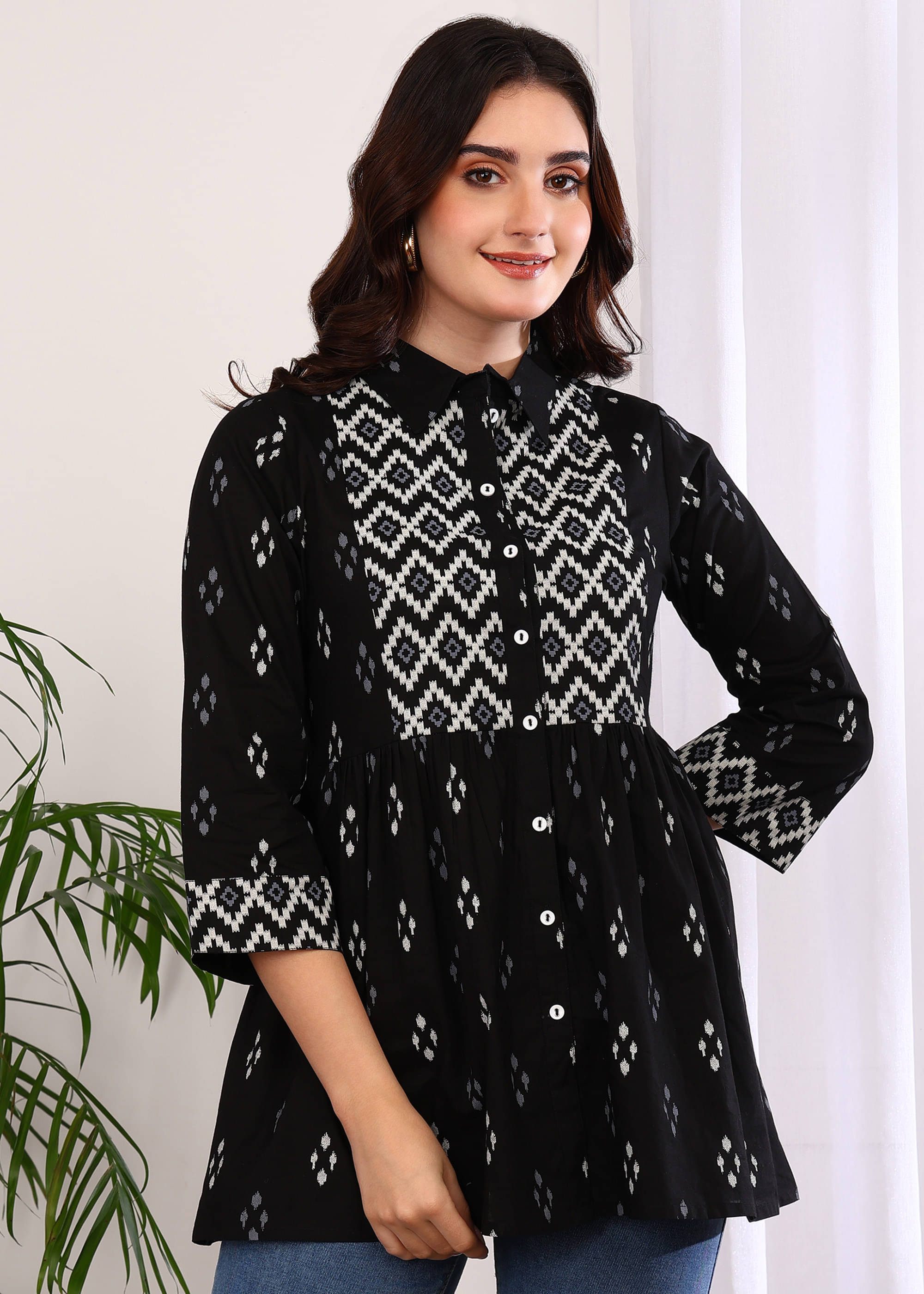 Yash Gallery Women Cotton Printed Anarkali Kurti ( Black ) Yash Gallery Women Cotton Printed Anarkali Kurti ( Black )