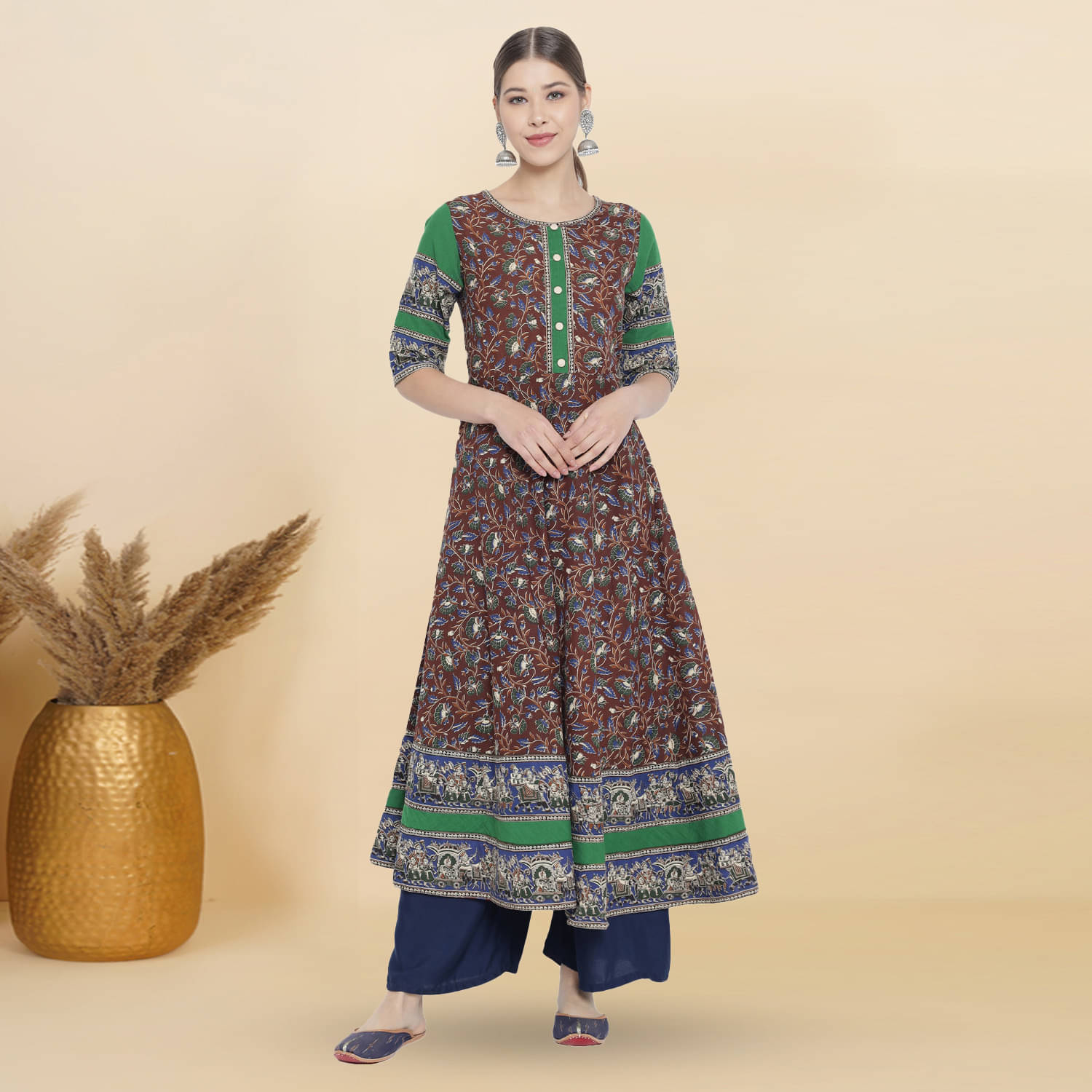 Yash Gallery Women Cotton Printed A-line Kurti ( Green ) Yash Gallery Women Cotton Printed A-line Kurti ( Green )